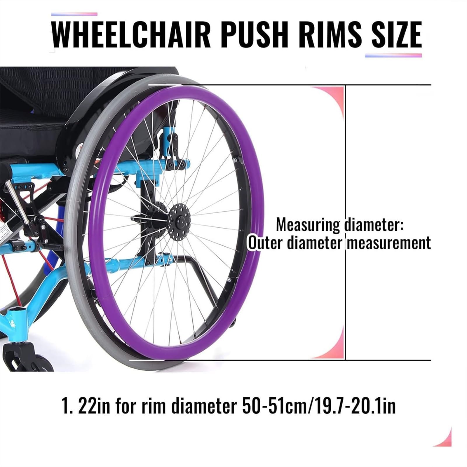 Cubiertas para neumáticos de silla de ruedas, cubiertas de llanta de empuje de silla de ruedas de silicona para adultos de 22 pulgadas, cubierta de empuje manual antideslizante y resistente al desgas