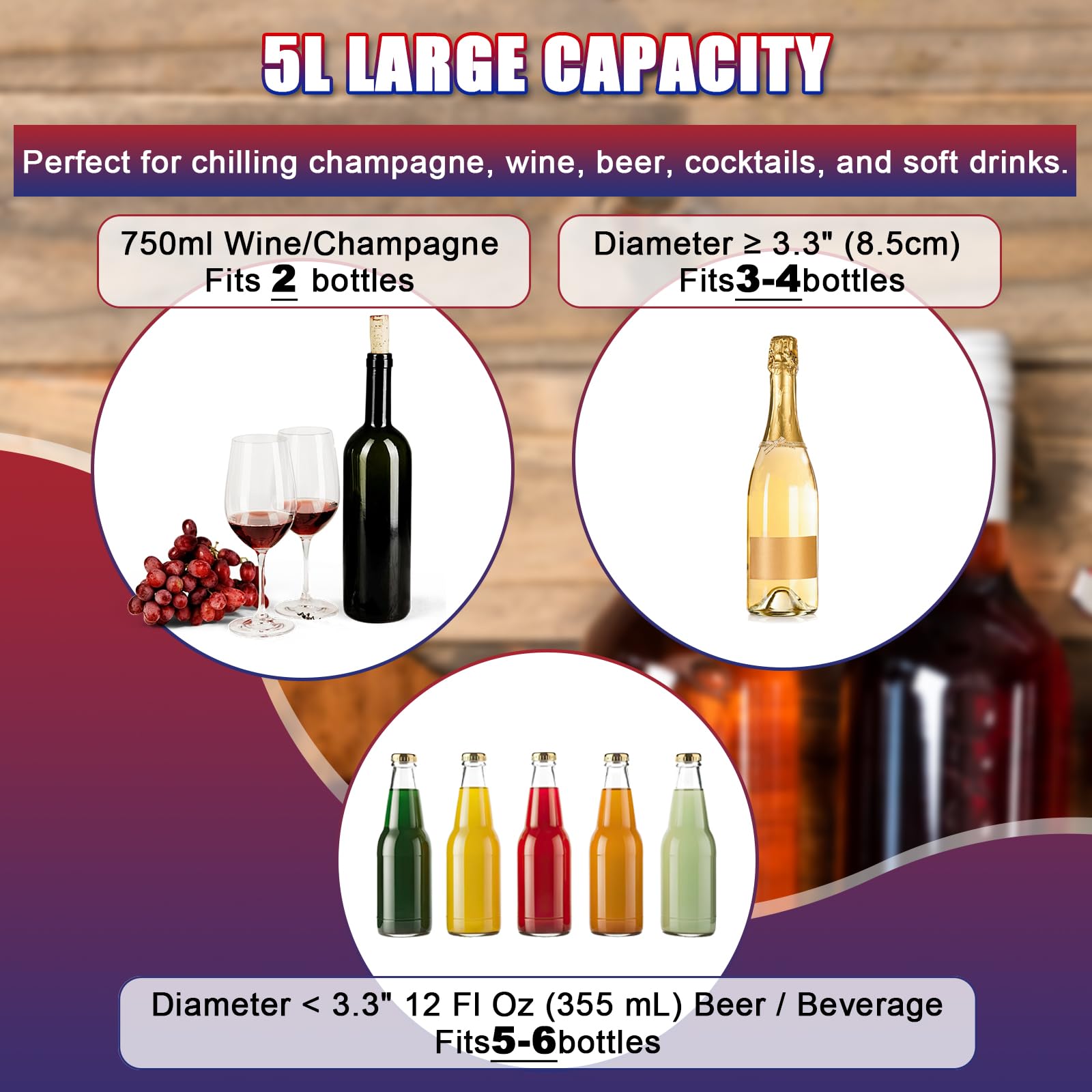 NYXOVA Paquete de 2 cubos de hielo acrílicos transparentes de 5 litros con cucharas, grandes tinas para bebidas, champán, vino, cerveza, cócteles y suministros de bar de mimosa