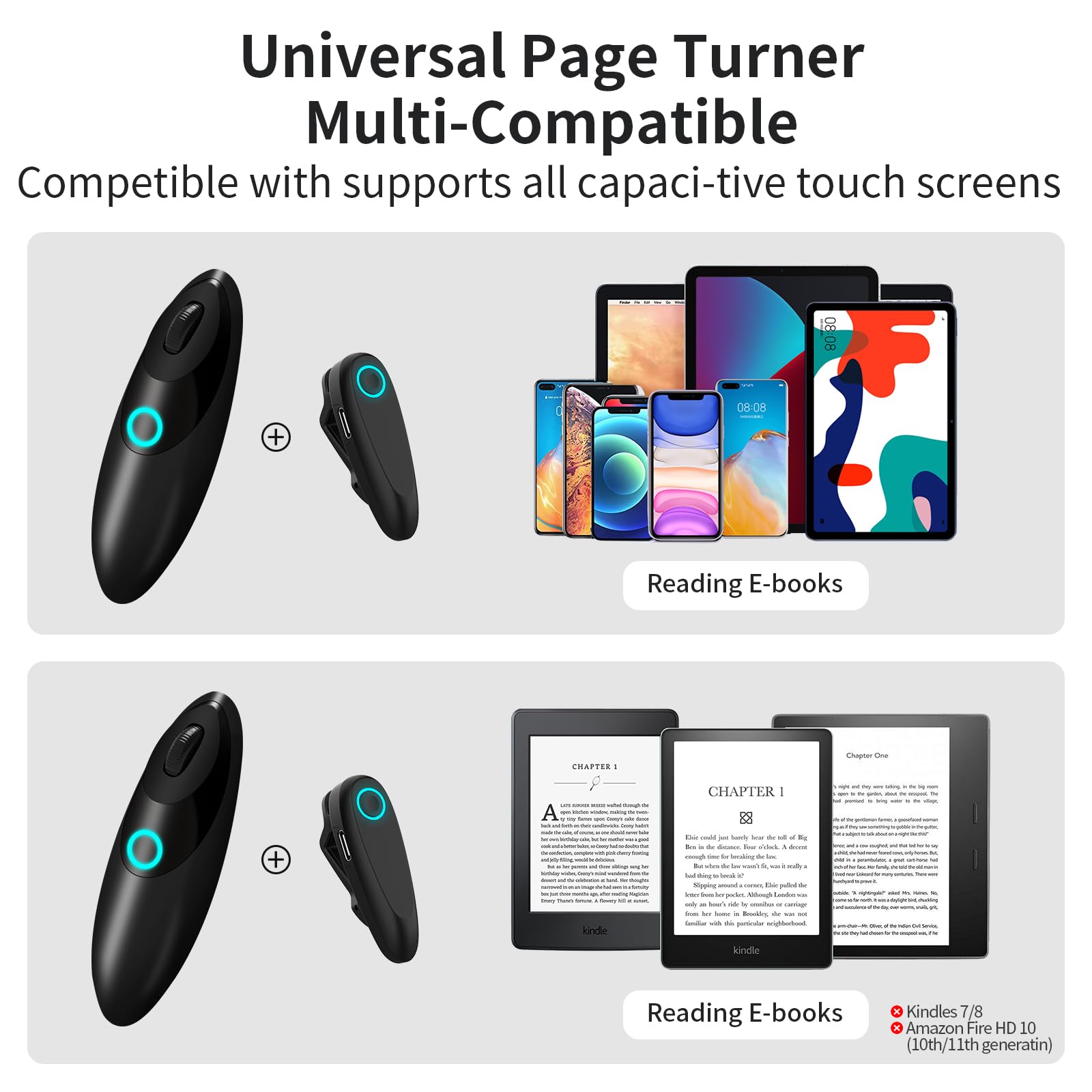 【2024 Upgrade】Remote Control with Scroll Wheel for Kindle Paperwhite/TikTok, E-Book Readers page turner remote/Short Video Controller Compatible with iPhone/iPad/Android, Wrist Strap Included! (Noir)