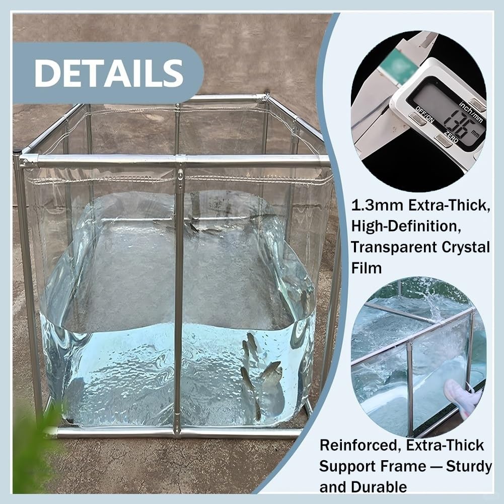 Grande Vasca Da Esterno Per Acquacoltura Con Pannello Di Osservazione, Laghetto Fuori Terra In PVC Con Struttura Di Supporto E Valvola Di Scarico, Ideale Per Carpe Koi, Pesci Rossi(0.5x0.5x0.4m)