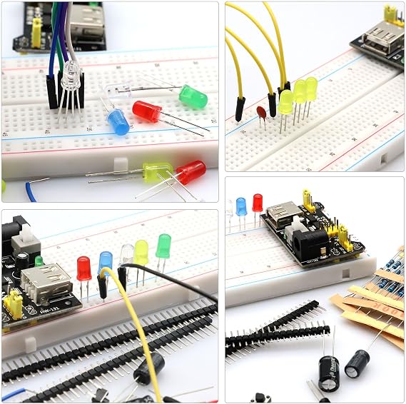 Electronic Starter Kit Breadboard Set Compatible with Arduino, Including Breadboard Wire Bridges Jumper Wire Set, LED Diodes, PCB Board, for Beginners