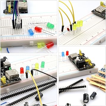 Electronic Starter Kit Breadboard Set Compatible with Arduino, Including Breadboard Wire Bridges Jumper Wire Set, LED Diodes, PCB Board, for Beginners