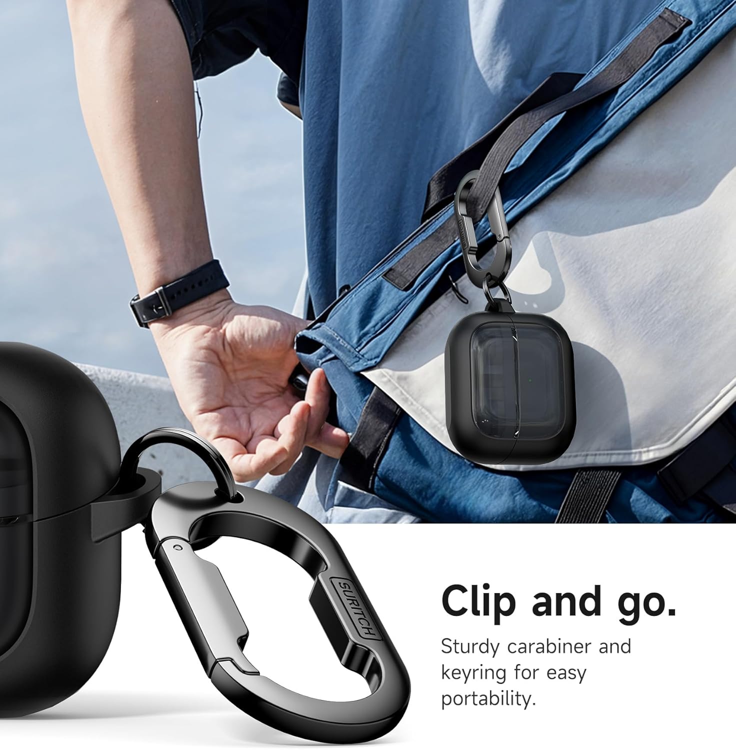 SURITCH for Samsung Galaxy Buds 3 Pro (2024) / Buds 3 (2024) / Buds3 FE (2025) Case, Magnetic Bumper Cases, Rugged Shockproof Protective Covers with Carabiner & Cleaning Kit & Removal Tool, Black - Image 4