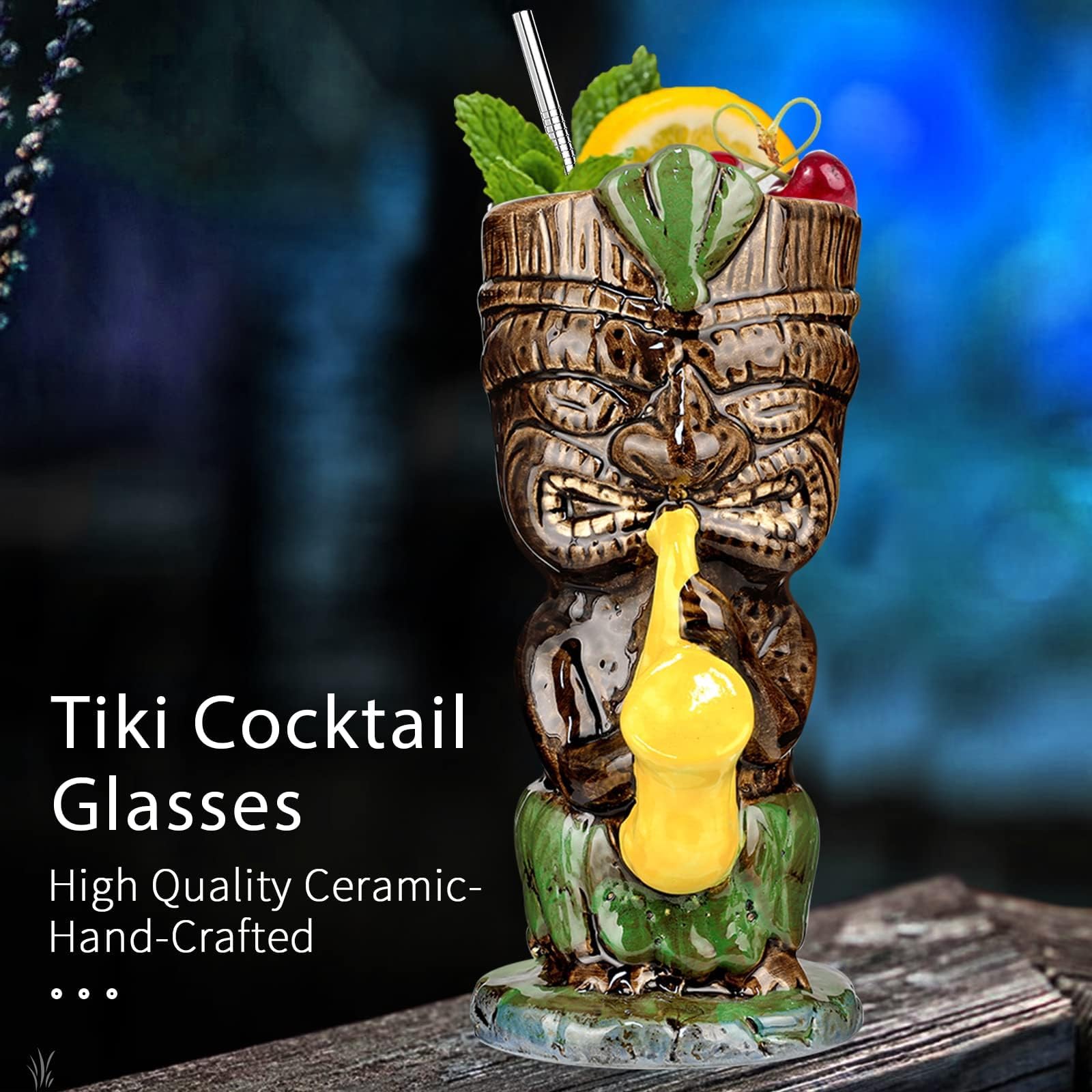 Lot de 4 tasses Tiki en céramique pour cocktails, 370 ml