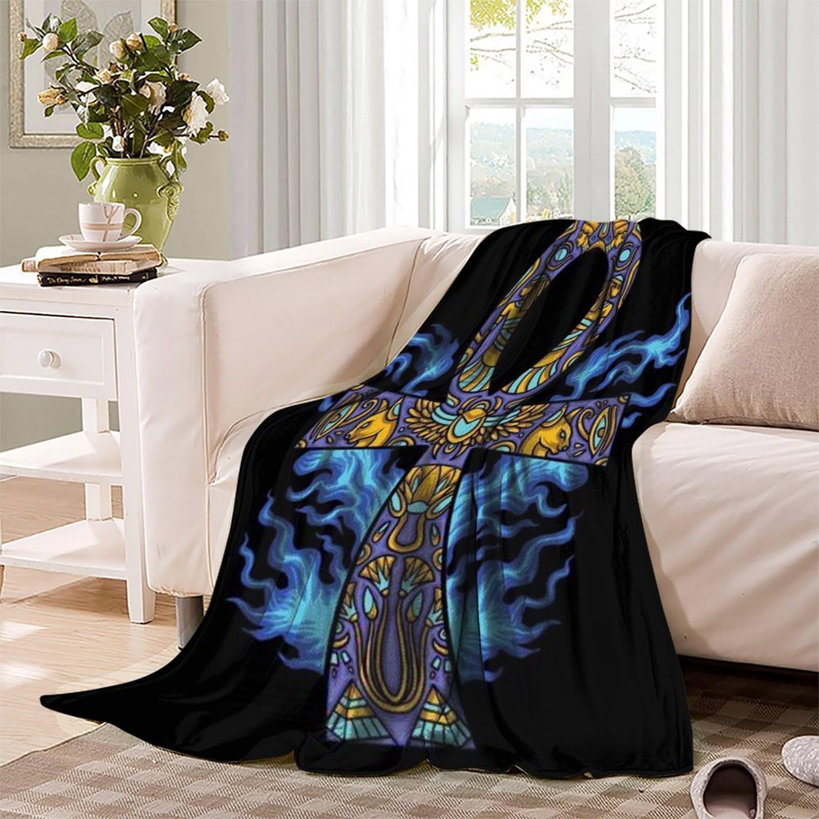 Przytulny koc – 150 x 200 cm (150 x 200 cm), koc polarowy 3D, miękki, ciepły koc wełniany, narzuta na kanapę, koc Key of Life na sofę, koc dzienny, koc do mieszkania