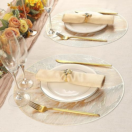 Miniatura 7 de Juego de 6 manteles individuales redondos de vinilo, lavables y lavables para decoración de mesa del hogar, boda, fiesta (estilo C)