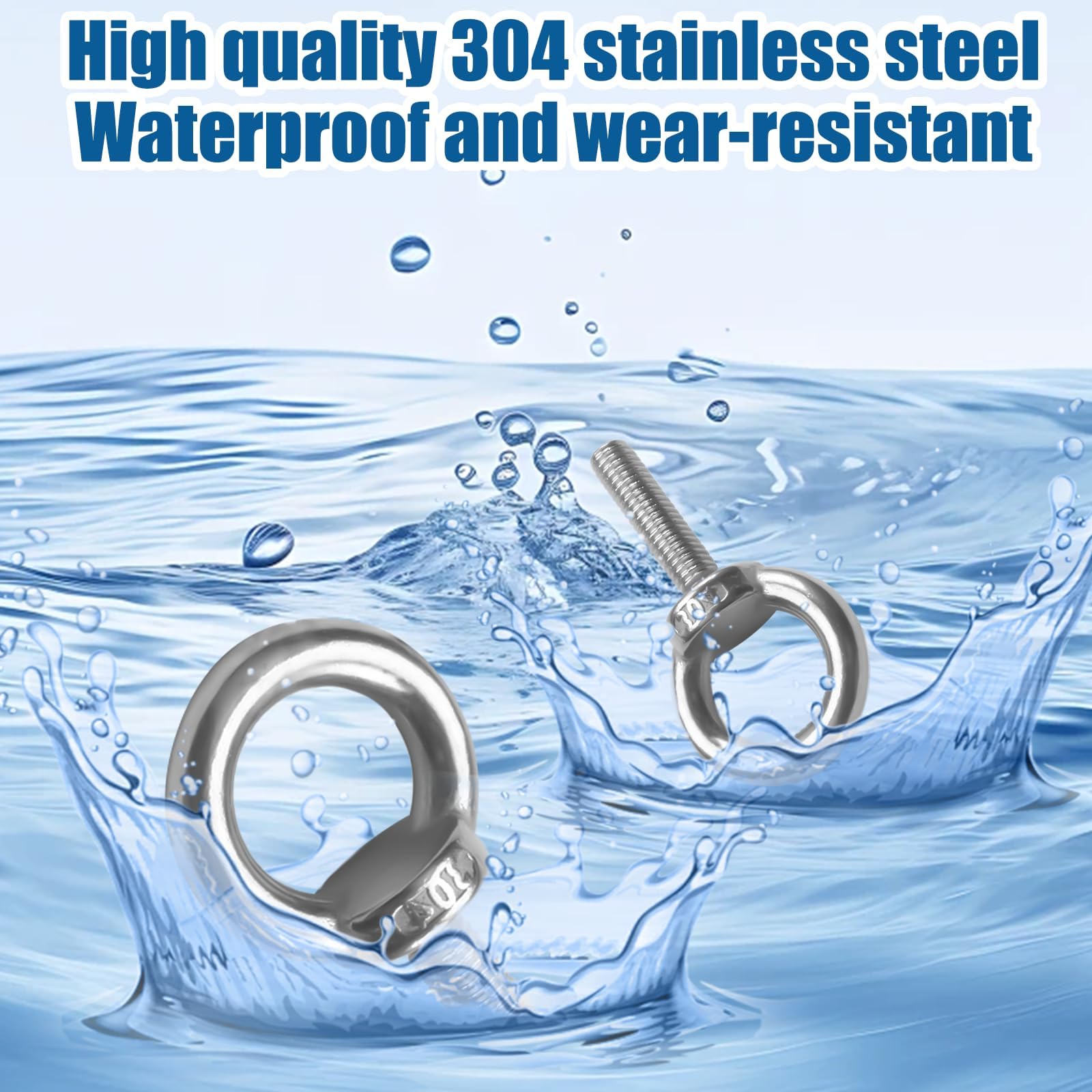 Jinsion Lifting Eye Bolt, 4 Pcs 304 Stainless Steel Eye Bolts with Nut Washer, M8 x 30mm Eyebolt Double - Image 4