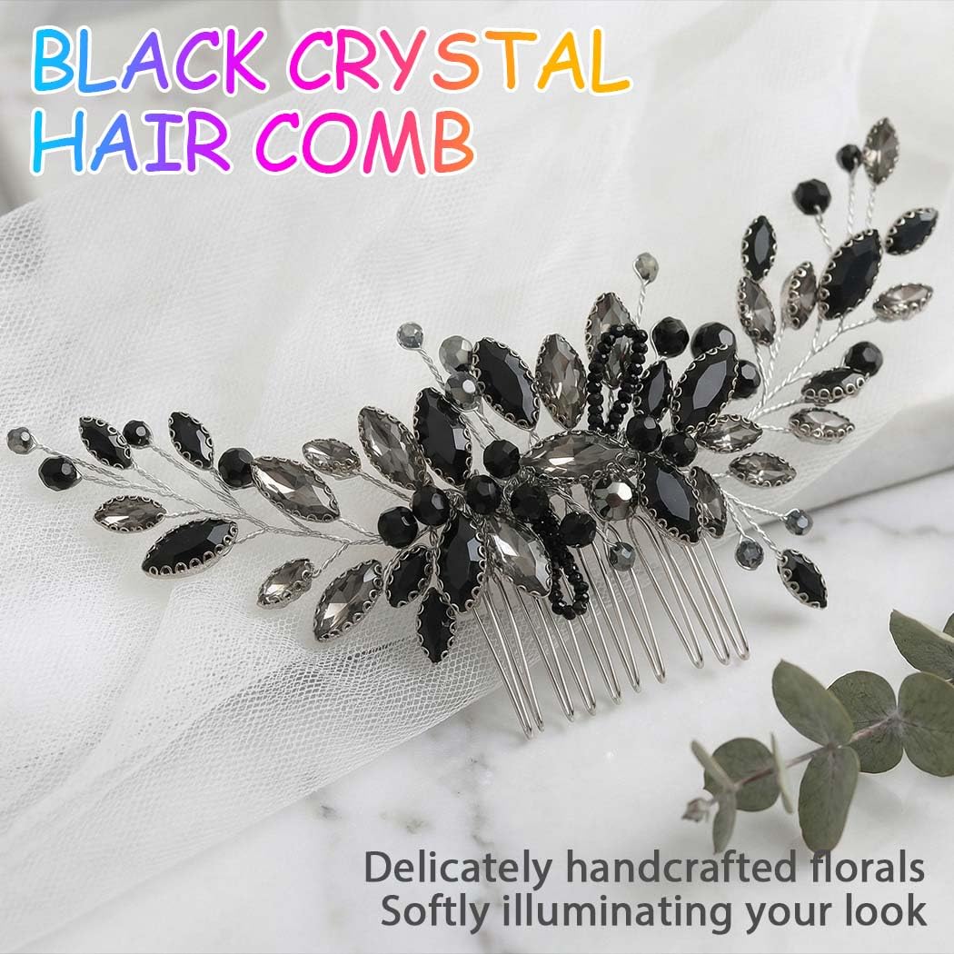 Brishow Black Rhinestone Hair Accessories, Wedding Crystal Hair Combs for Women