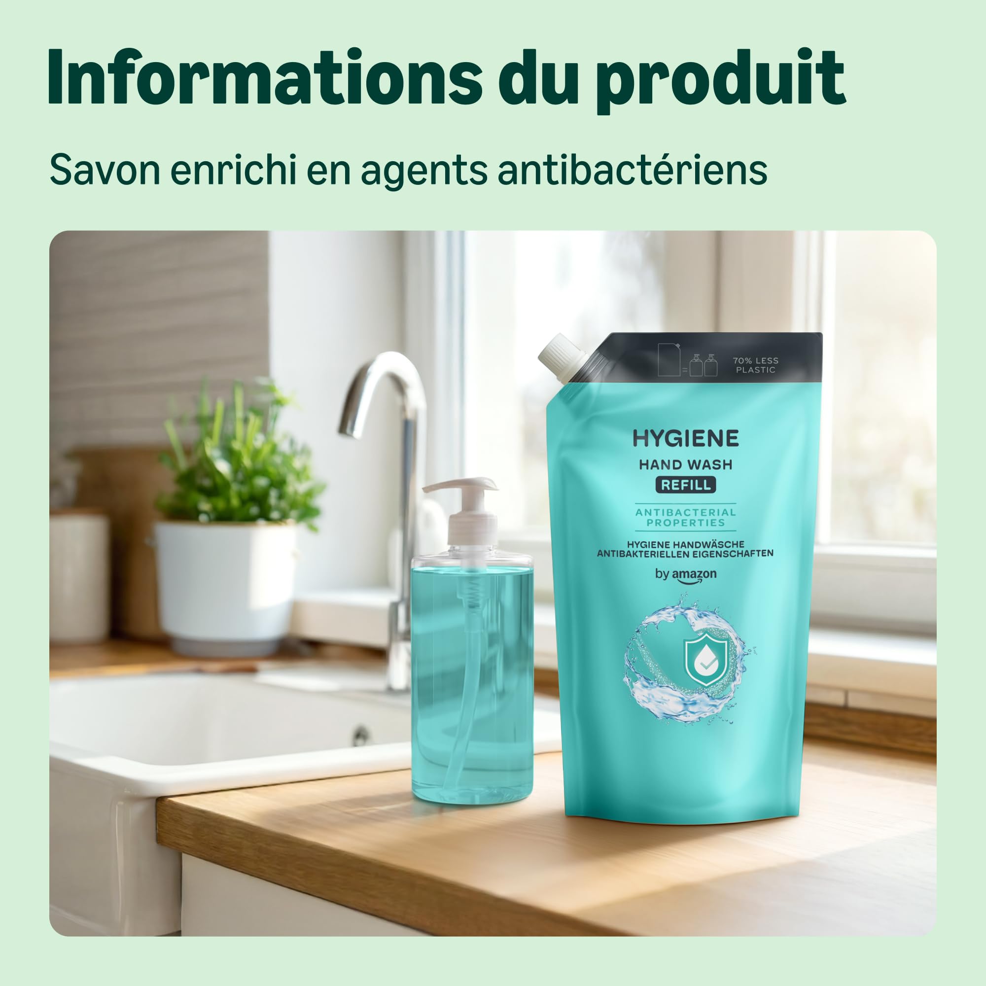 by Amazon Savon pour les main avec des propriétés antibactériennes (recharge), 2 x 1 000 ml