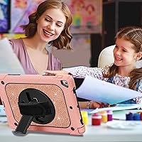 Vista 7 de FANSONG - Funda para iPad de 9 generación, funda para iPad 10.2, color rosa, 9 8 y 7 generación, resistente con soporte para lápices, correa de mano