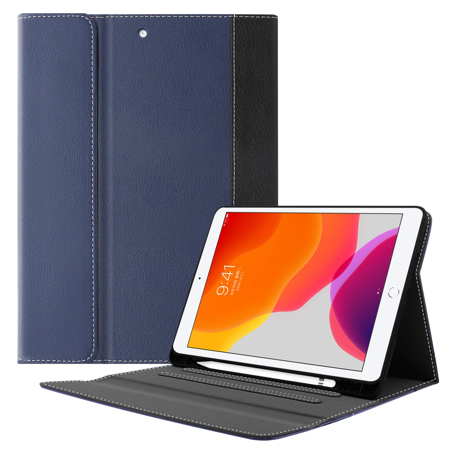 GylintCase for iPad 10.2, Multi-Angle Business Cover Built in Pocket Fit iPad 7th Generation 10.2" 2019 Model A2200 A2198 A2232 Navy Black