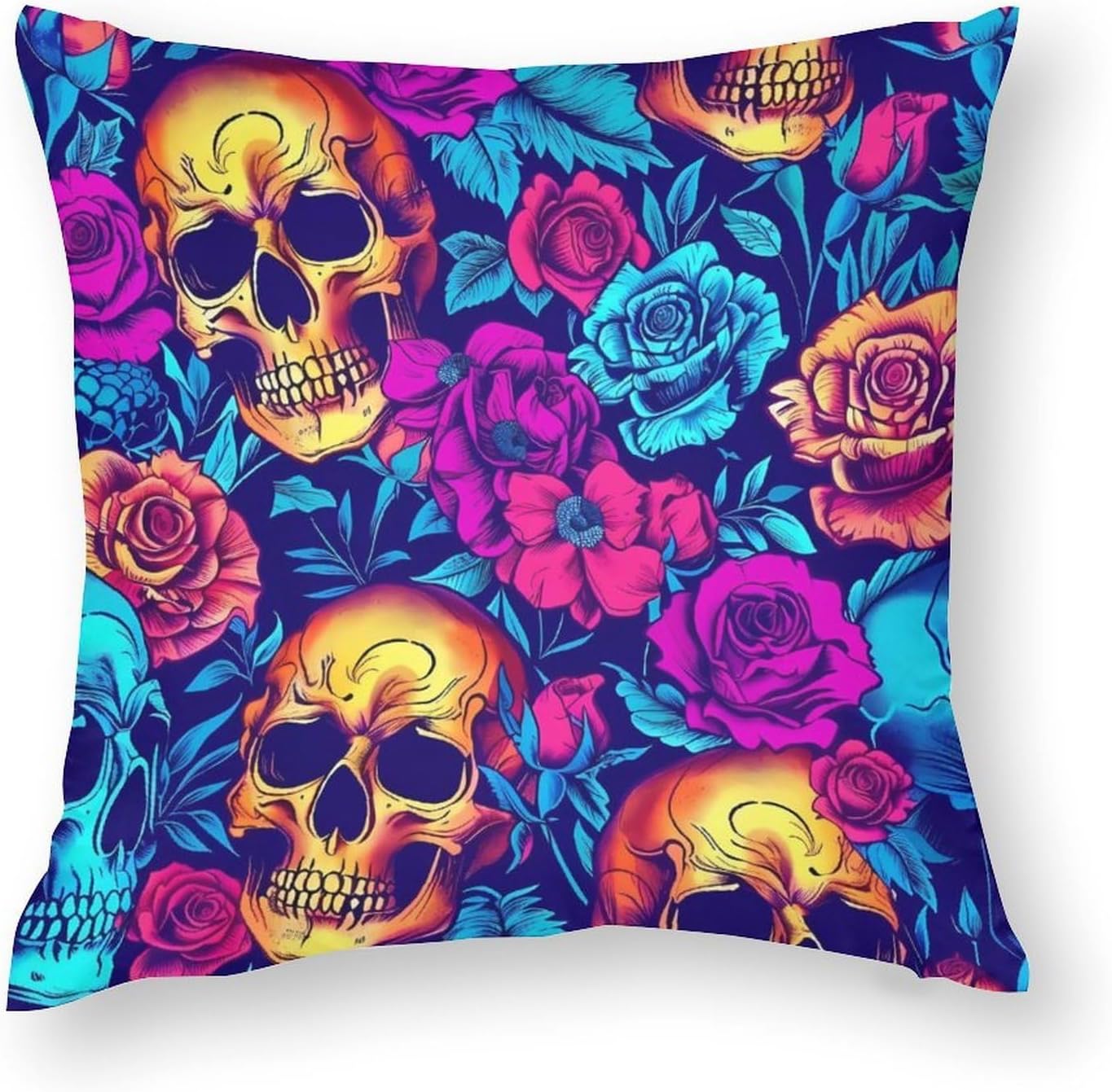 Psychedelic Roses Skulls Printed Throw Pillow Case 4 Pcs Soft Pillowcases Pillows Covers Sofa Bed Decor 12/14/16/17/18/20/22/24/32 Inches
