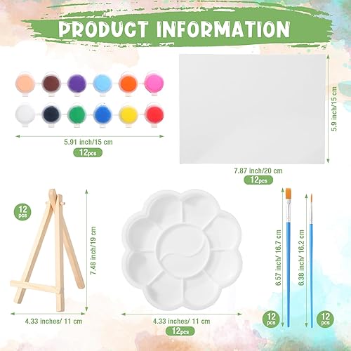 Miniatura 8 de Qilery Juego de 12 piezas de pintura acrílica, mini lienzo estirado con caballete, tiras de pinturas acrílicas, pinceles, paleta, juego de arte para