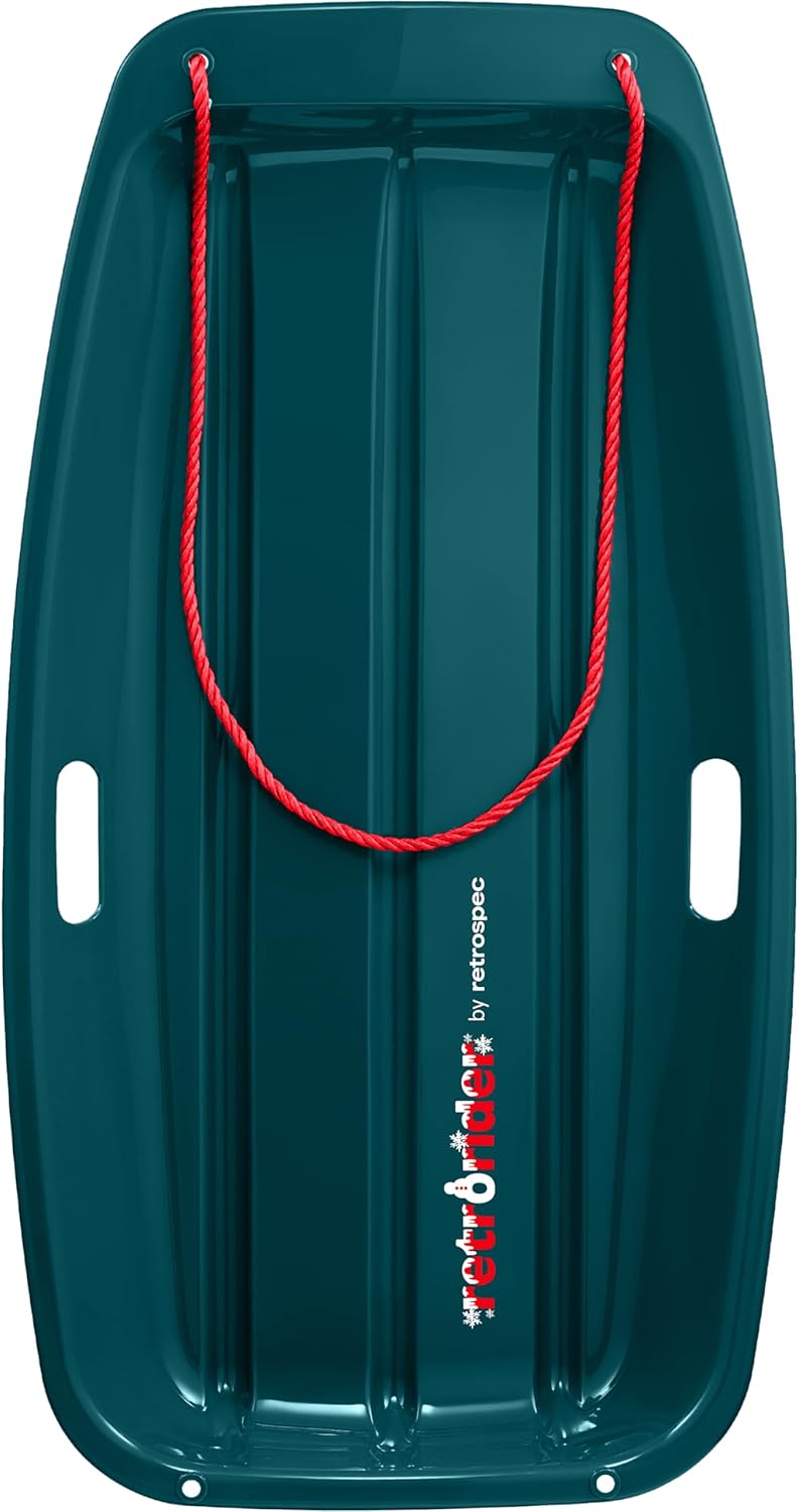 Retrospec Retrorider Plastic Snow Sled – Toboggan Style with Pull Rope, Cold-Resistant Coating, and Hard Bottom for Smooth Downhill Rides – Available in 35" and 48" Sizes for Kids and Adults Single Snowy Spruce 35"