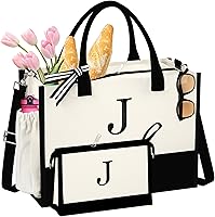 Vista 8 de Bolsa de Lona con Inicial - Bolsas de Compras Reutilizables, Canasta de Regalos de Cumpleaños para Damas de Honor, Amigas y Maestras for