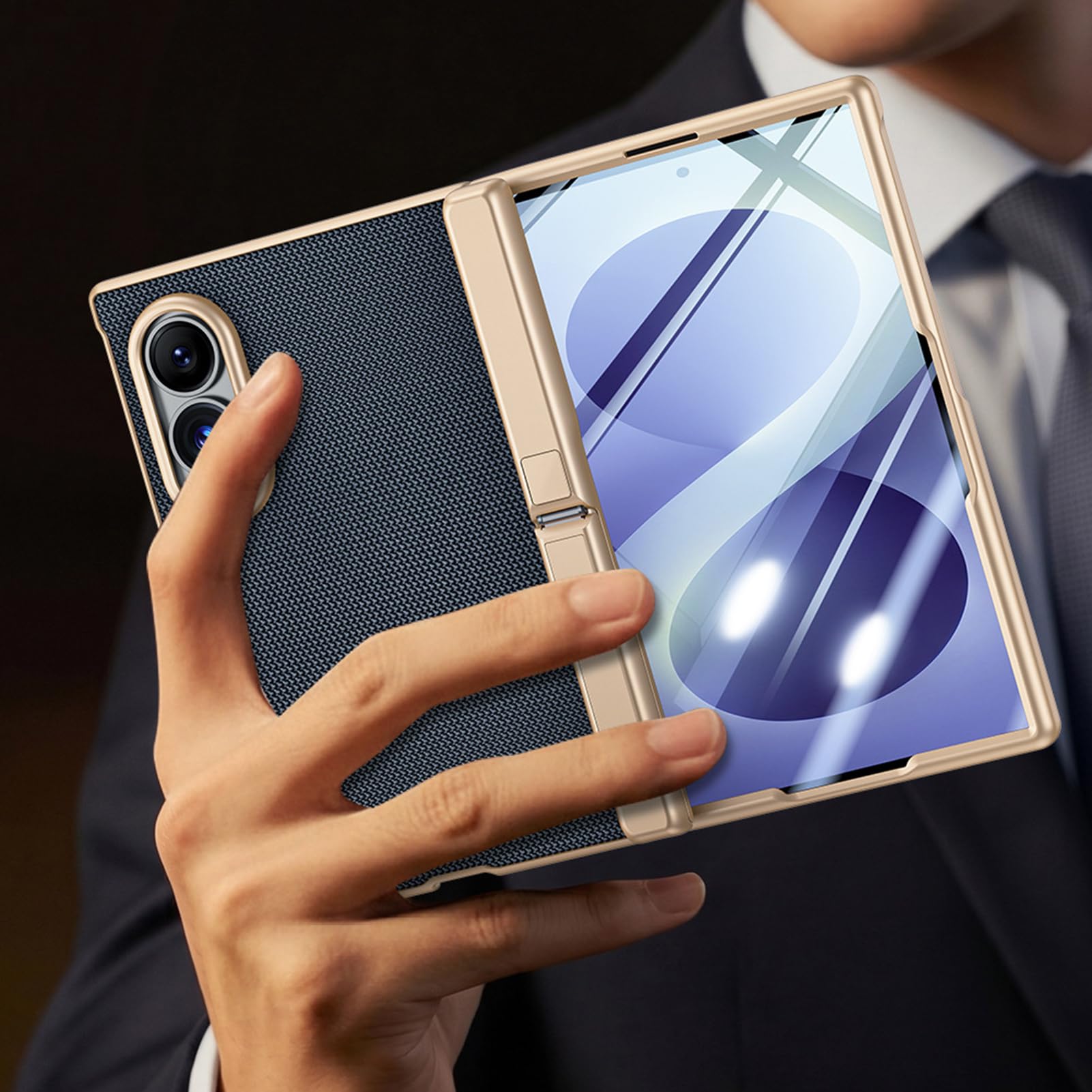 Custodia Business For Samsung Galaxy Z Fold 8 Ultra/Fold 8, Protezione For Lo Schermo Cover In Pelle Vegana Con Cerniera E Cavalletto(Blue,Fold 8)