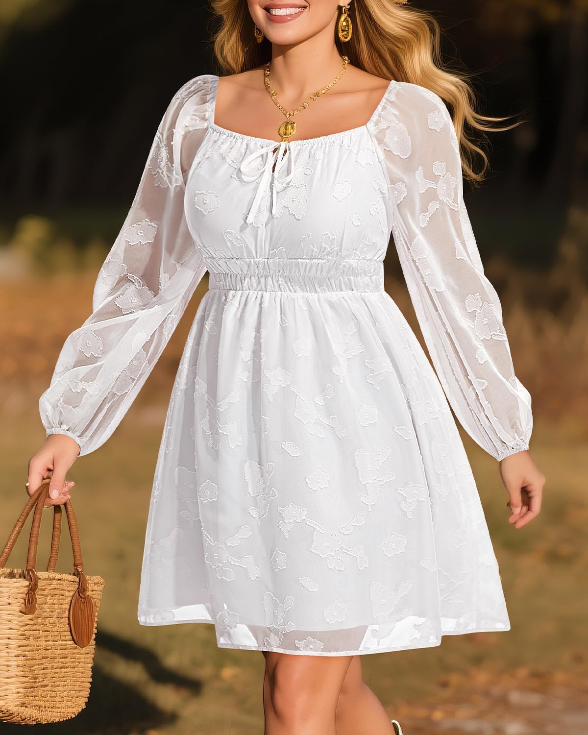 Pinup Fashion Plus Size Wedding Guest Dress 2025 - Graduation Spring Long Sleeve Floral Lace Short Dress - Image 6