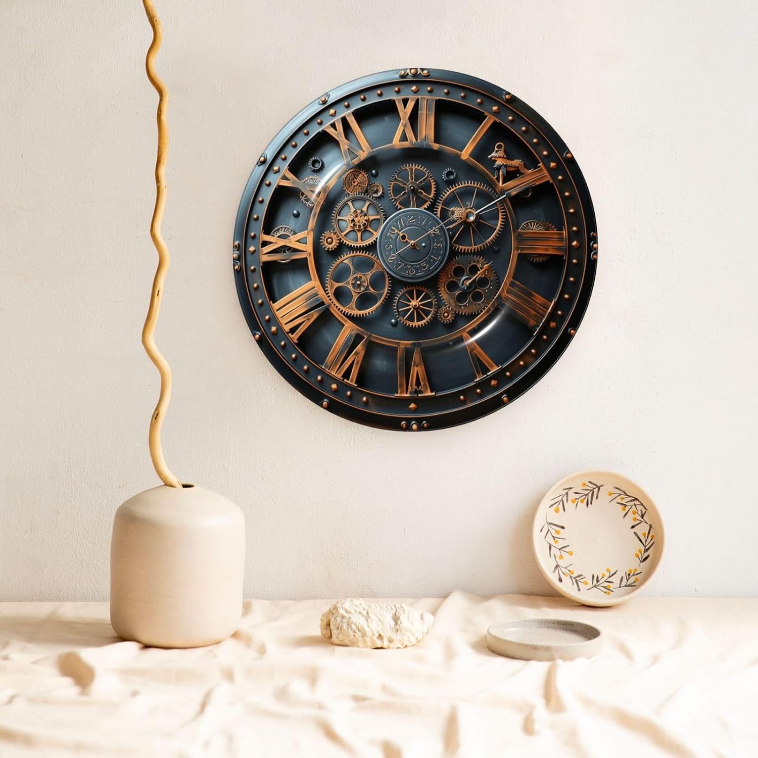 Decorative Plate 6in Ceramic Bone China Dessert Plates with Display Stand Clock with Gears Bone China Decorative Plate Stand Hanging Porcelain Plate for Home Office Wall Decor image 5