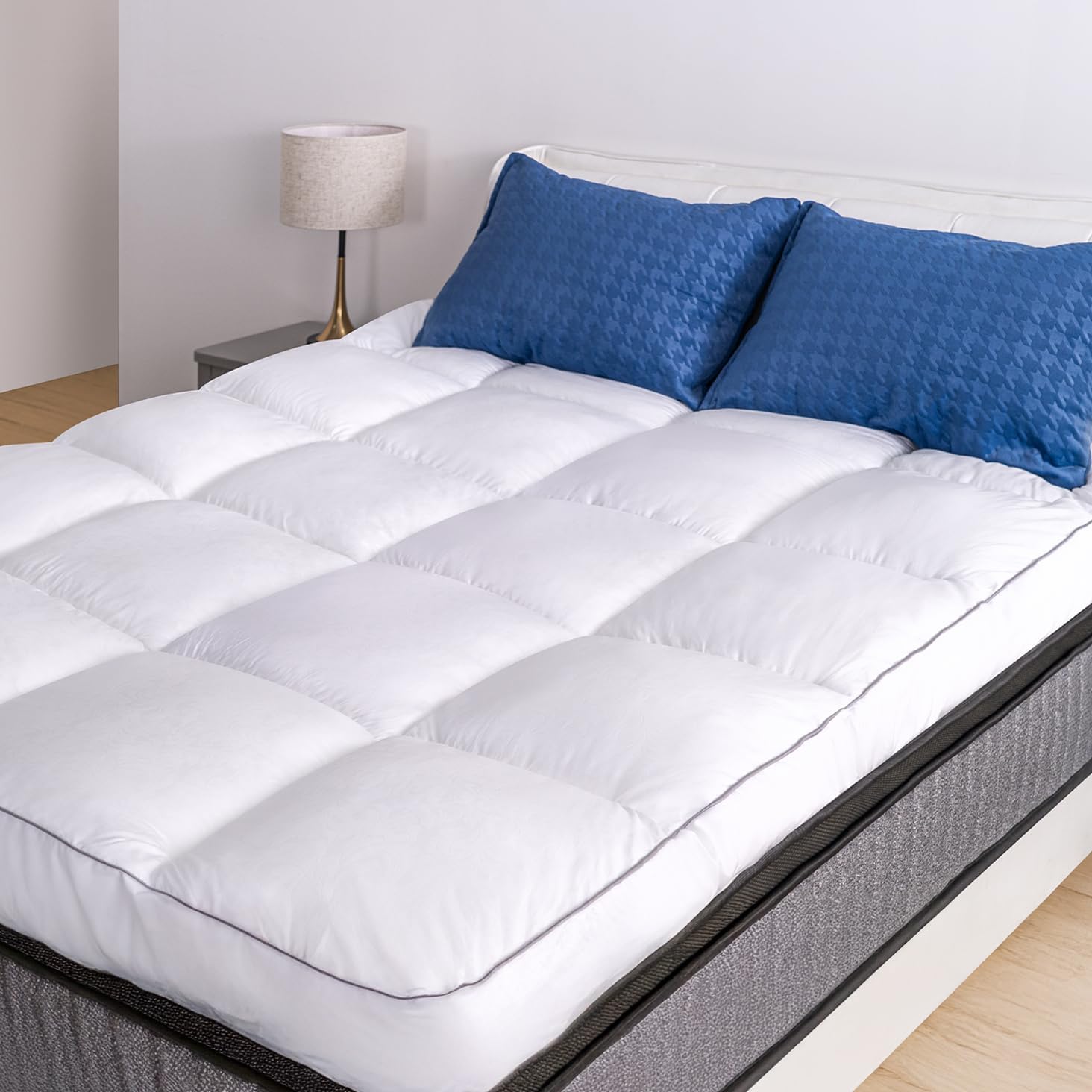 Marine Moon California King Mattress Topper, Extra Thick 3 Inch Bed Topper, Cooling Plush Pillow Top Mattress Toppers Soft Down Alternative Pad Cover, Hotel Quality Feather Pillow Topper, Cal King