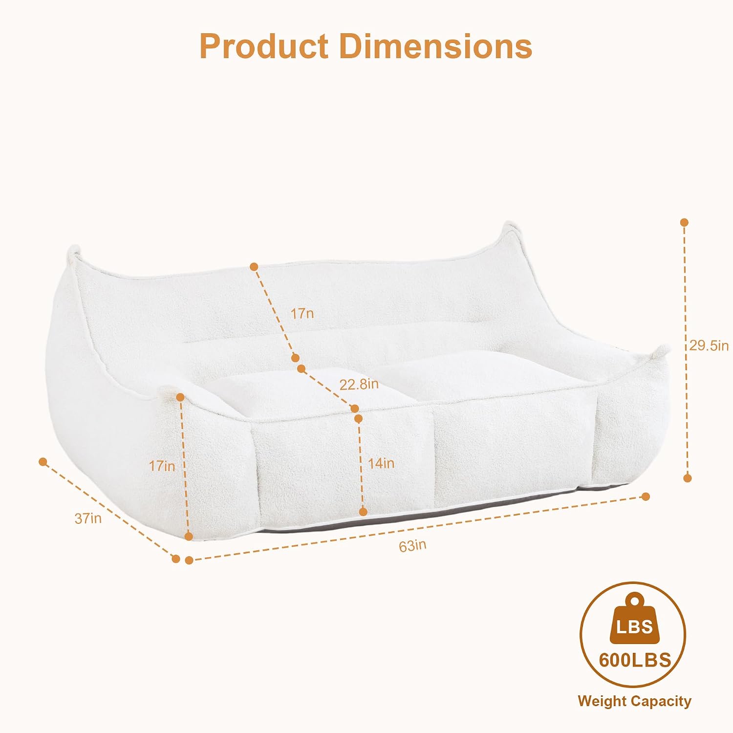 Giant Bean Bag Chair for Adults Teens, Loveseat Beanbag with Plush Fluffy Filler and Back Support, 2 Seat Lounge Lazy Floor Sofa, Memory Foam Sofa Couches for Living Room, Bedroom & Dorm, Beige