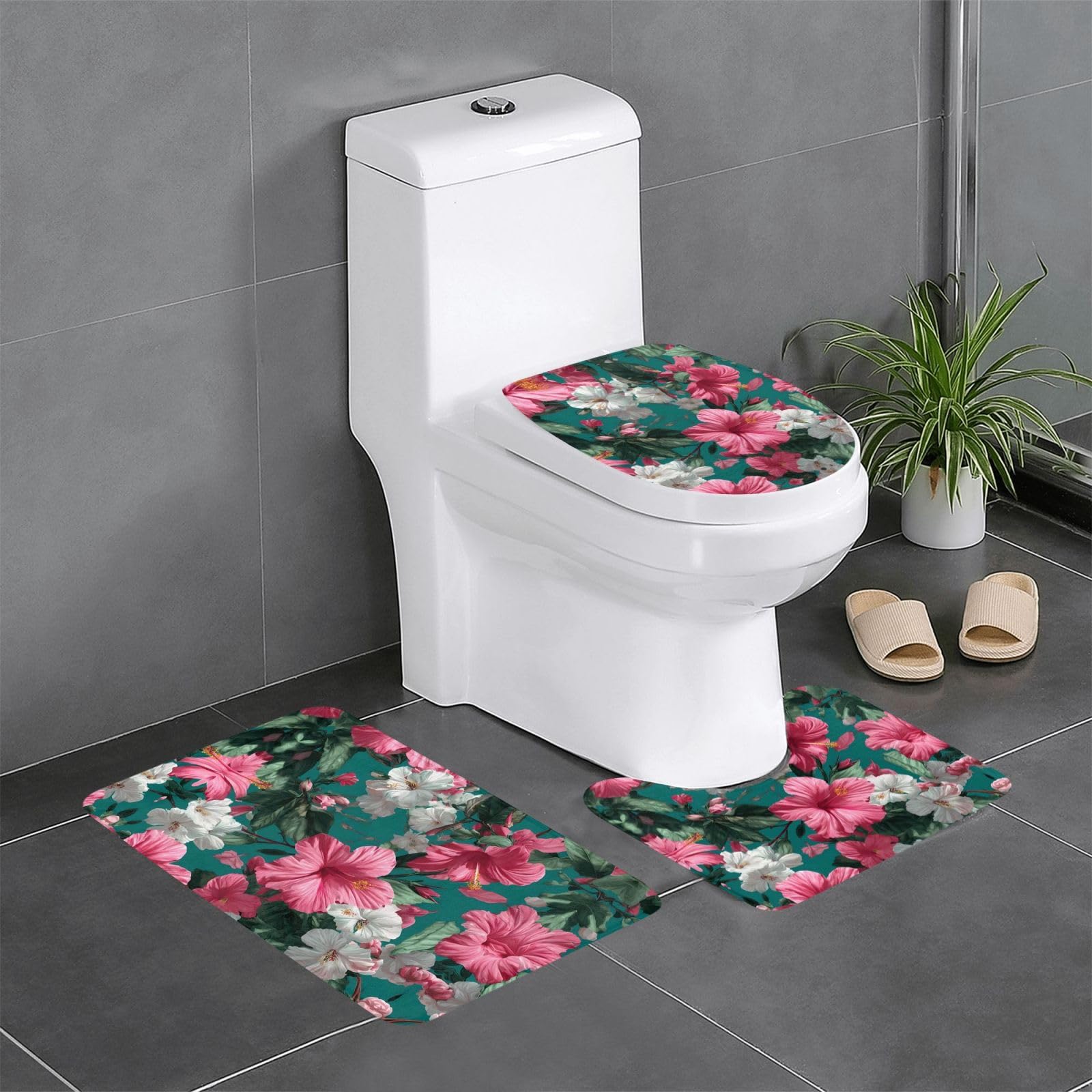 Tapis de salle de bain ovale et rectangulaire au design floral raffiné