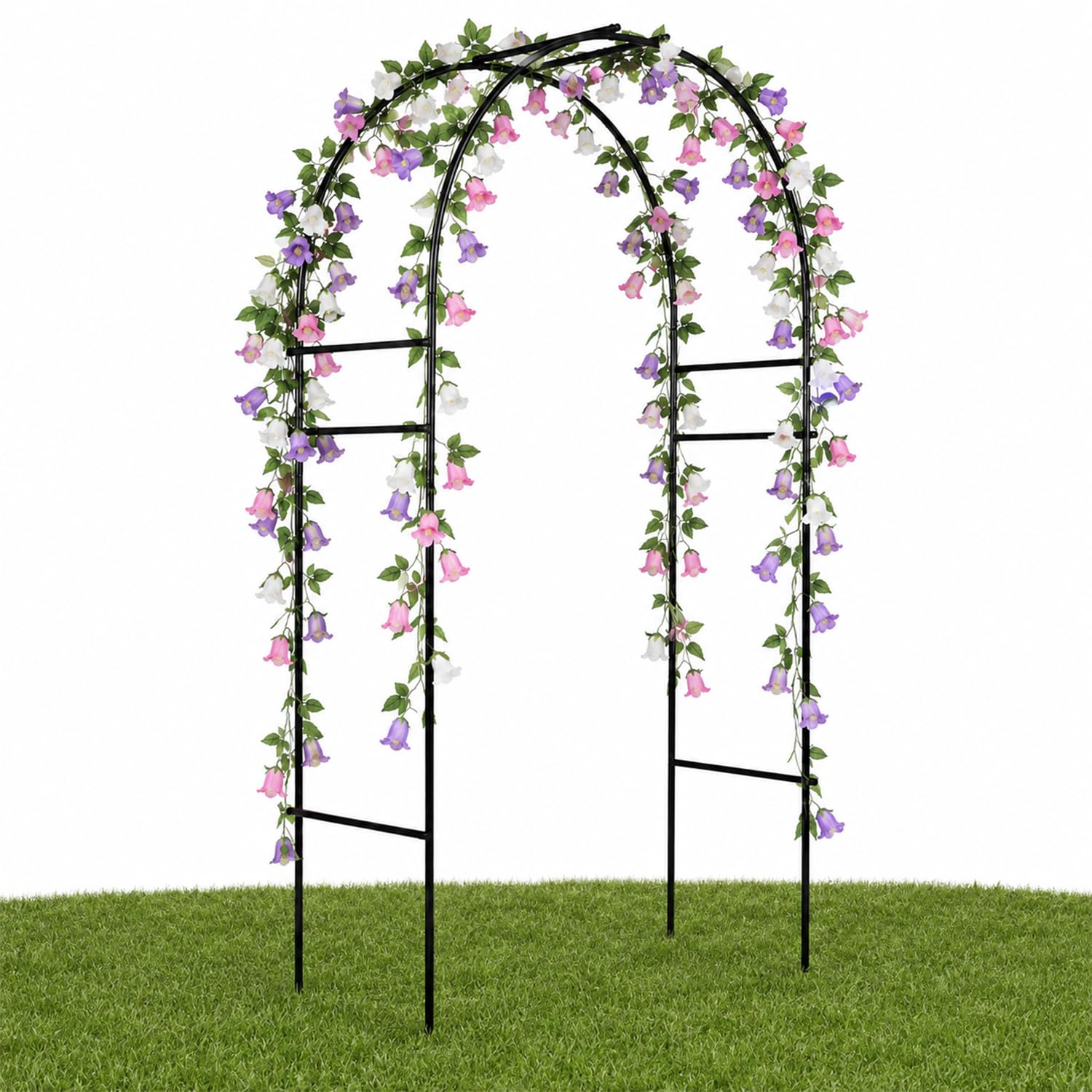 Bonkaso Metal Garden Arch Plant Stand (Black) | Steel Trellis for Climbing Plants | Indoor & Outdoor Balcony, Patio, Lawn & Backyard Decoration (120 x 45 x 223 Cm)-image-10