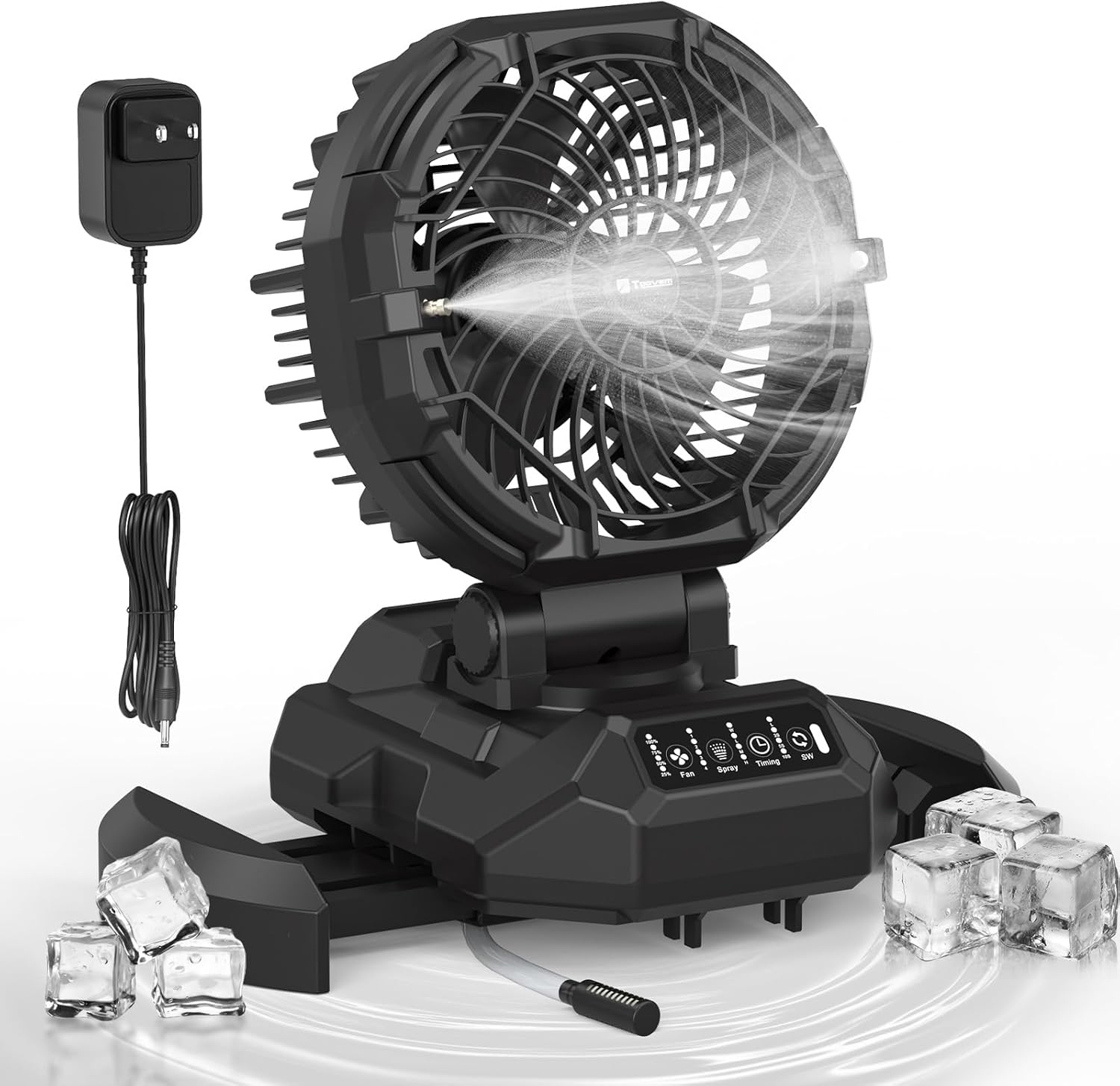 Portable Misting Fan, Outdoor Fans for Patios with Water Mist, 30000mAh Rechargeable Battery Cooling Fan with Mister, 8Inch Outdoor Fans for Patios/Camping/Beach/Golf, 4 Strong Winds & 4 Spray Mister