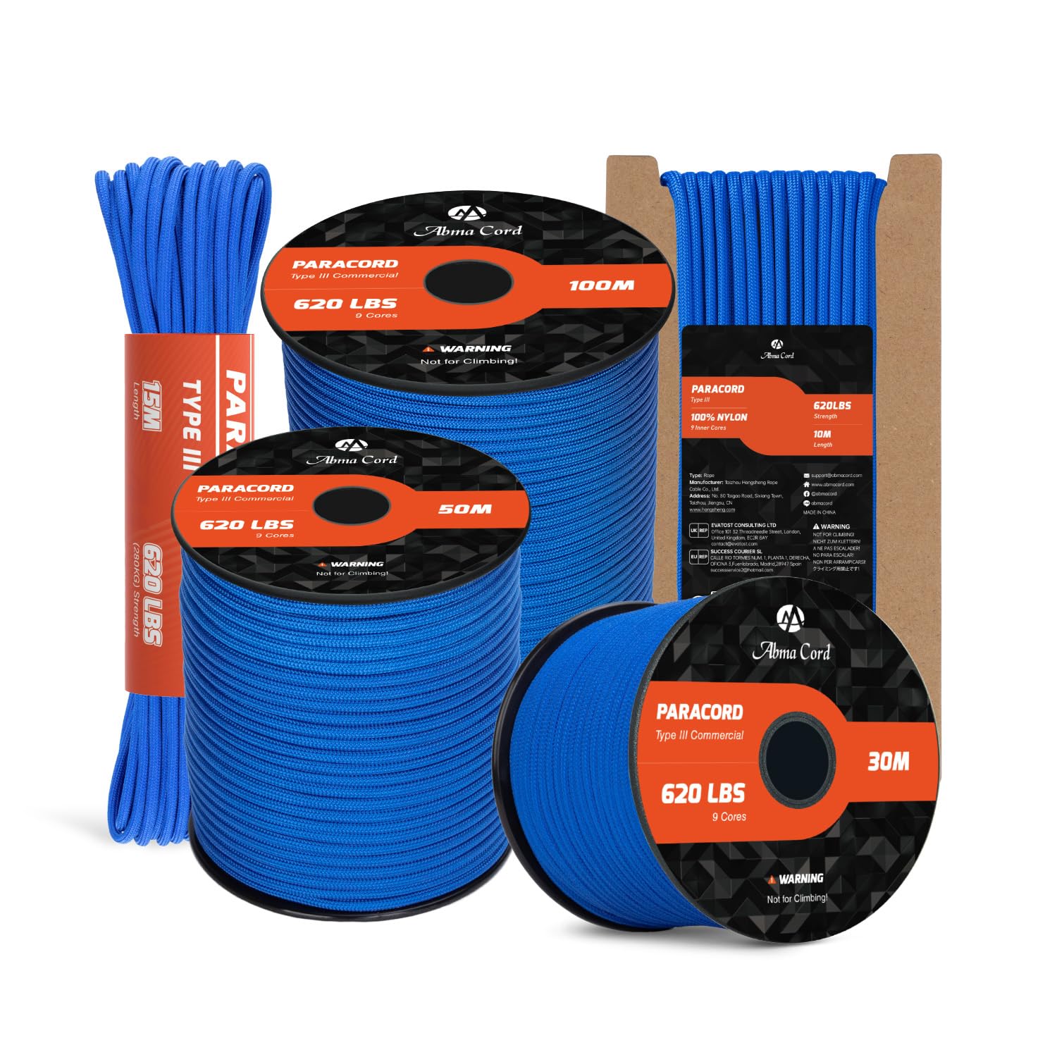 Abma Cord Paracord 4mm 30m 100% Nylon Rope 9 Strands Type III Parachute Cord for DIY, Camping, Survival, Outdoor - Max. 280kg - Dark Blue