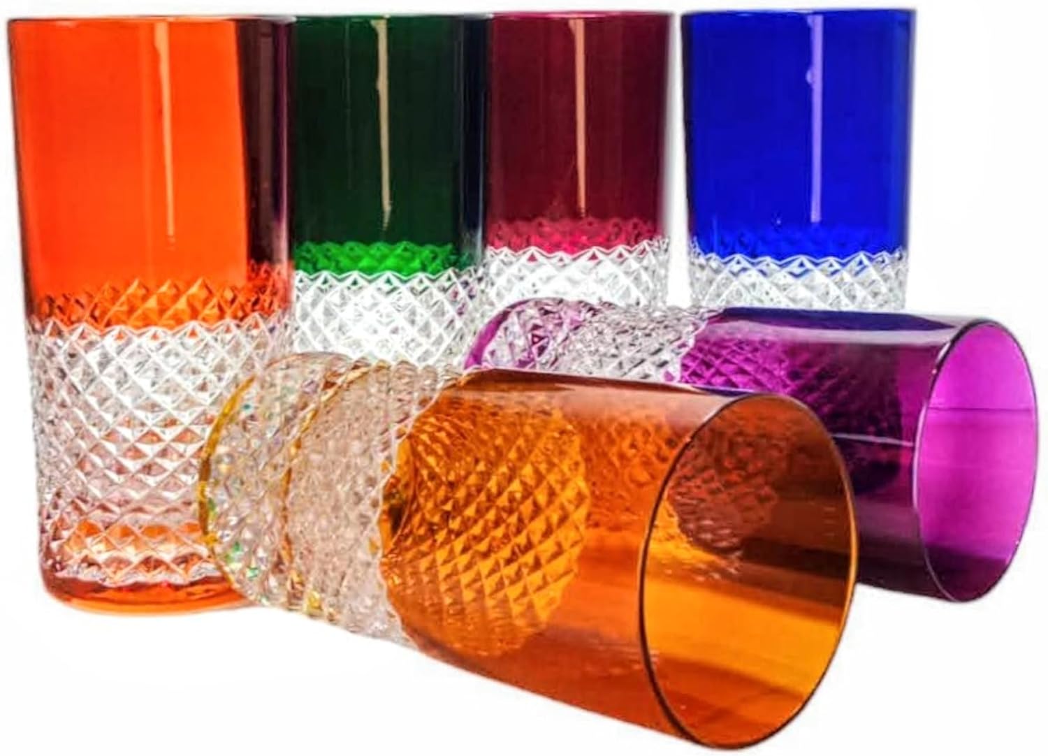MaRika Crystal Water Glasses and Drinking Glasses 320 ml - Colourful Hand-Decorated Elegant Glass - Set of 6 in Gift Box, Perfect for Everyday Use and as a Gift