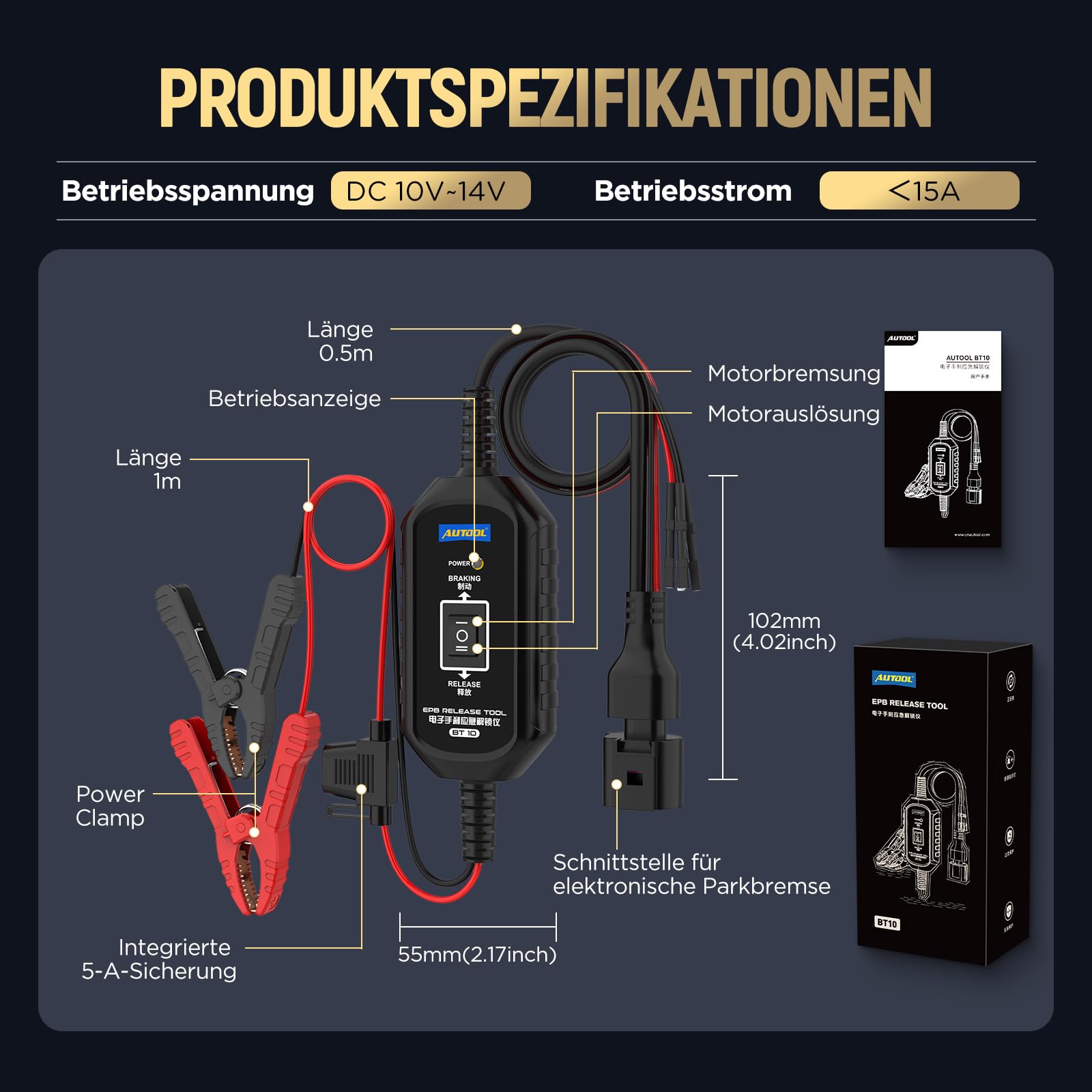 AUTOOL BT10 EPB Notentriegelungswerkzeug, Zweikanal-Steuerung für Bremse und Rückwärtsgang zum Lösen und Zurücksetzen der elektronischen Parkbremse, für Pannenhilfe, Fahrzeugbewegung/Reparatur/Wartung