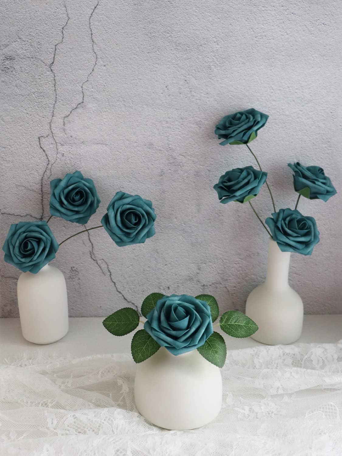 D-Seven Artificial Flower 50pcs Teal Roses with Stem for DIY Wedding Bouquets Floral Arrangements Bridal Shower Baby Shower Party Home Decor - Image 2