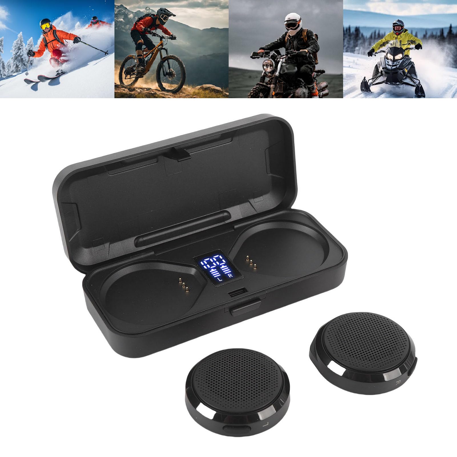 Haut-parleur de Casque sans Fil avec Télécommande, Suppression Active du Bruit, Son HiFi pour Moto, équitation, Ski, 2 écouteurs, 50 Heures D'autonomie