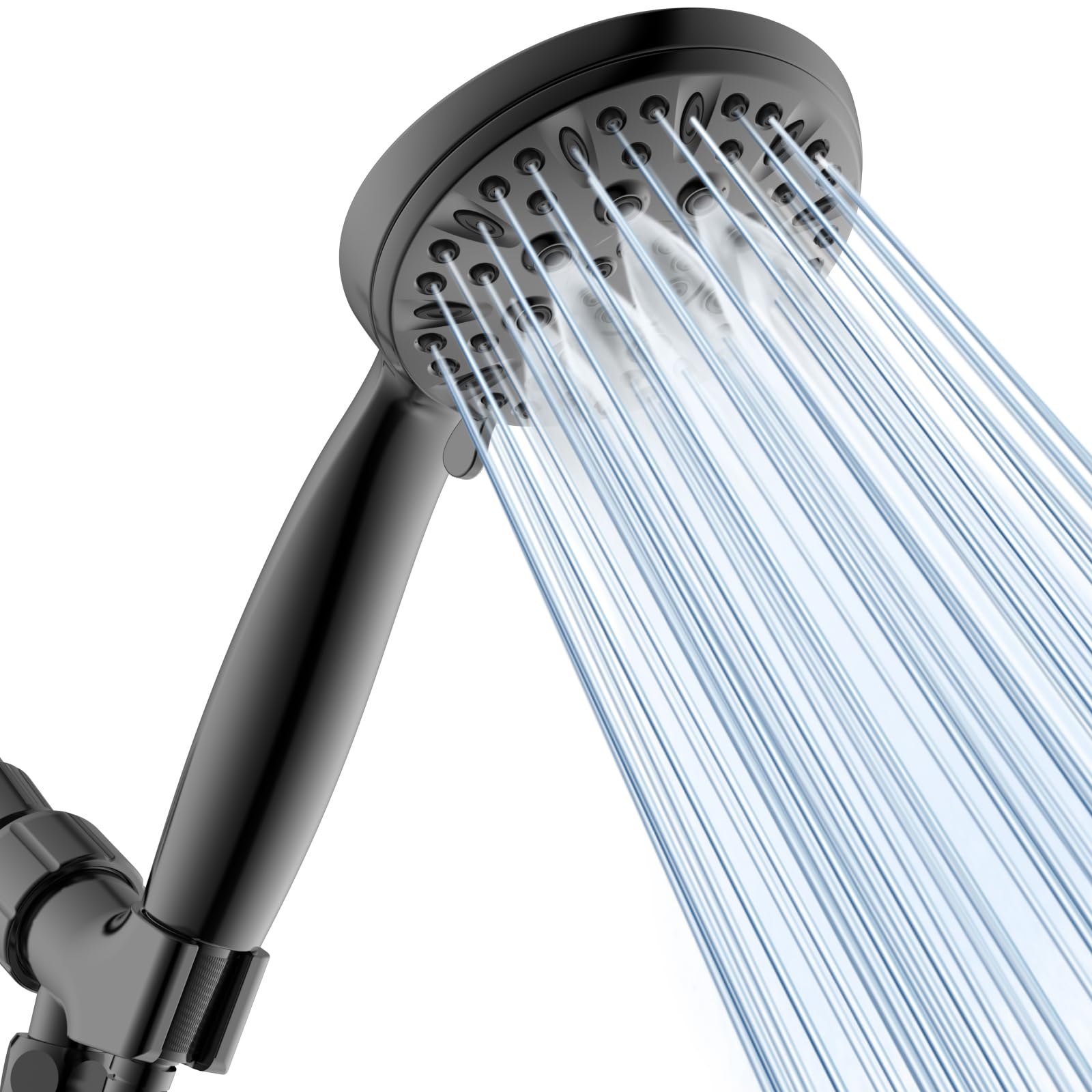 Shower Head, Handheld Shower Head with 6 Jet Modes, High Pressure Shower Head with 59 Inch Hose, Adjustable Bracket Strap, Rubber Washers, Matte Black