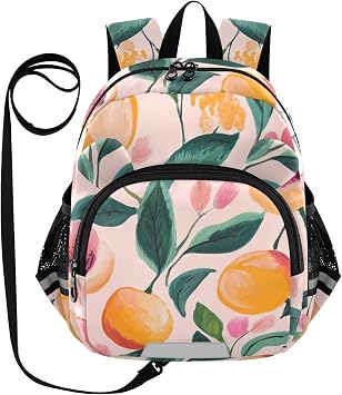 Toddler Backpack Leash Preschool Backpack Small Kids Backpacks for Girls Boys 3-6 Anti-Lost Baby Harness for Walking Peaches Flowers Gouache Pink
