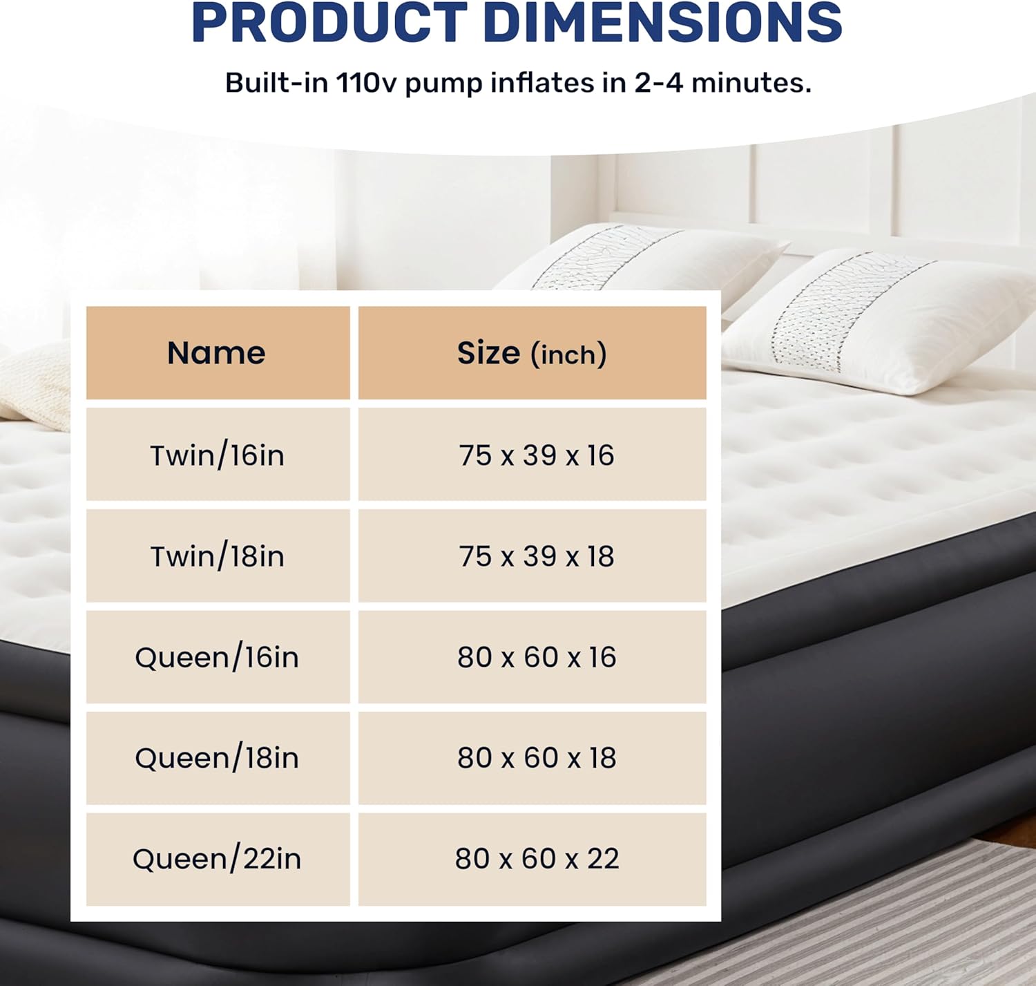 Simple Deluxe Queen Camping Air Mattress with Built-in Electric High-Speed Pump, Bed Height, Blow Up Inflatable Airbed with Carrying Bag for Home Guests & Travel, Waterproof Foldable Portable