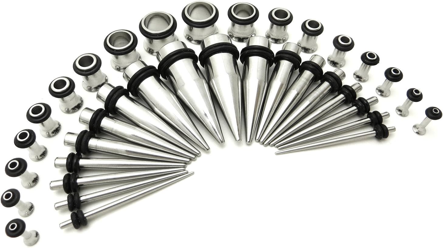 36-Piece Ear Stretching Kit - 316L Surgical Steel Tapers and Tunnels Ear Expanders - 14GA-00GA