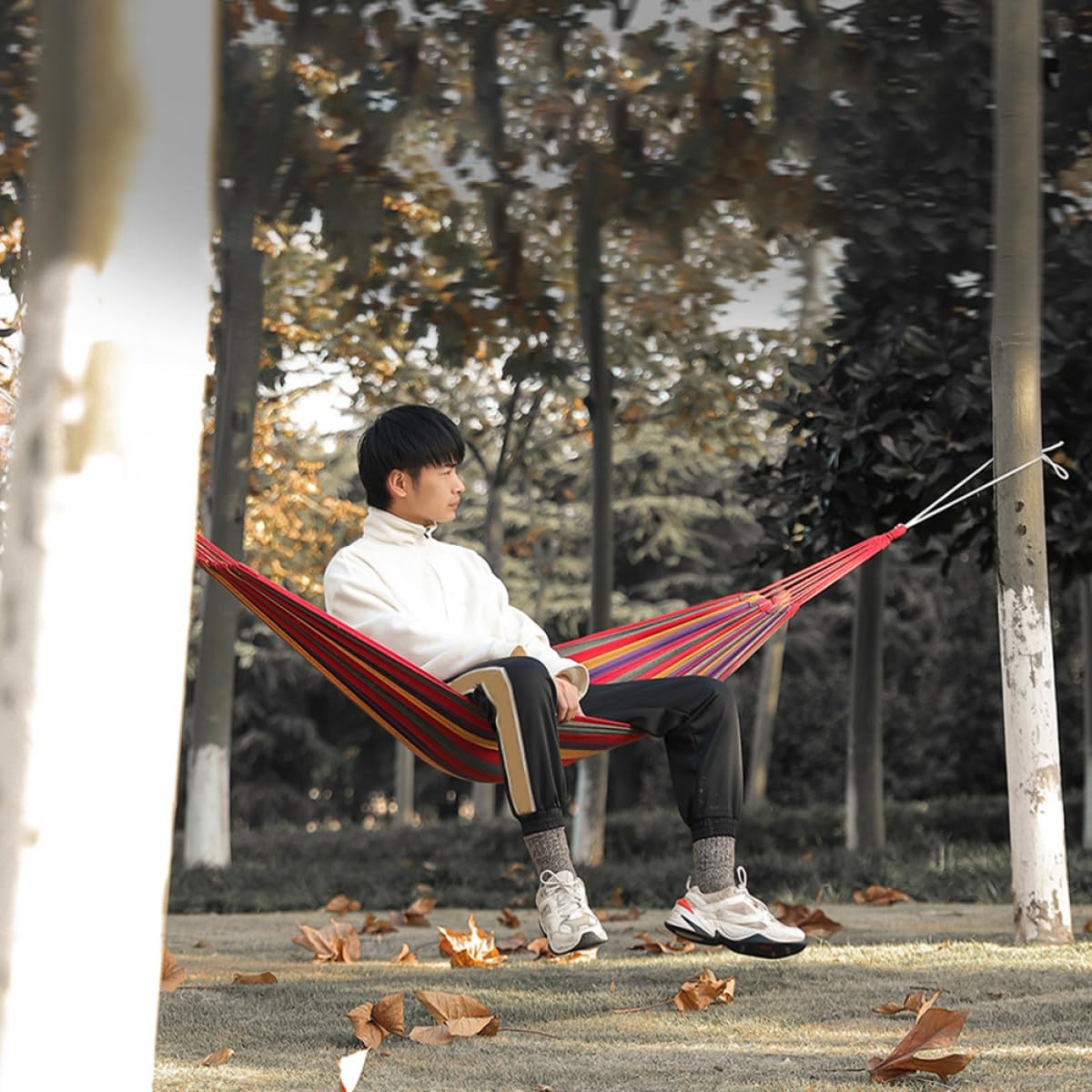 SUPVOX Single Camping Hammock Outdoor Swing Chair Red Canvas Leisure Hammock Lightweight Portable for Hiking Beach Travel