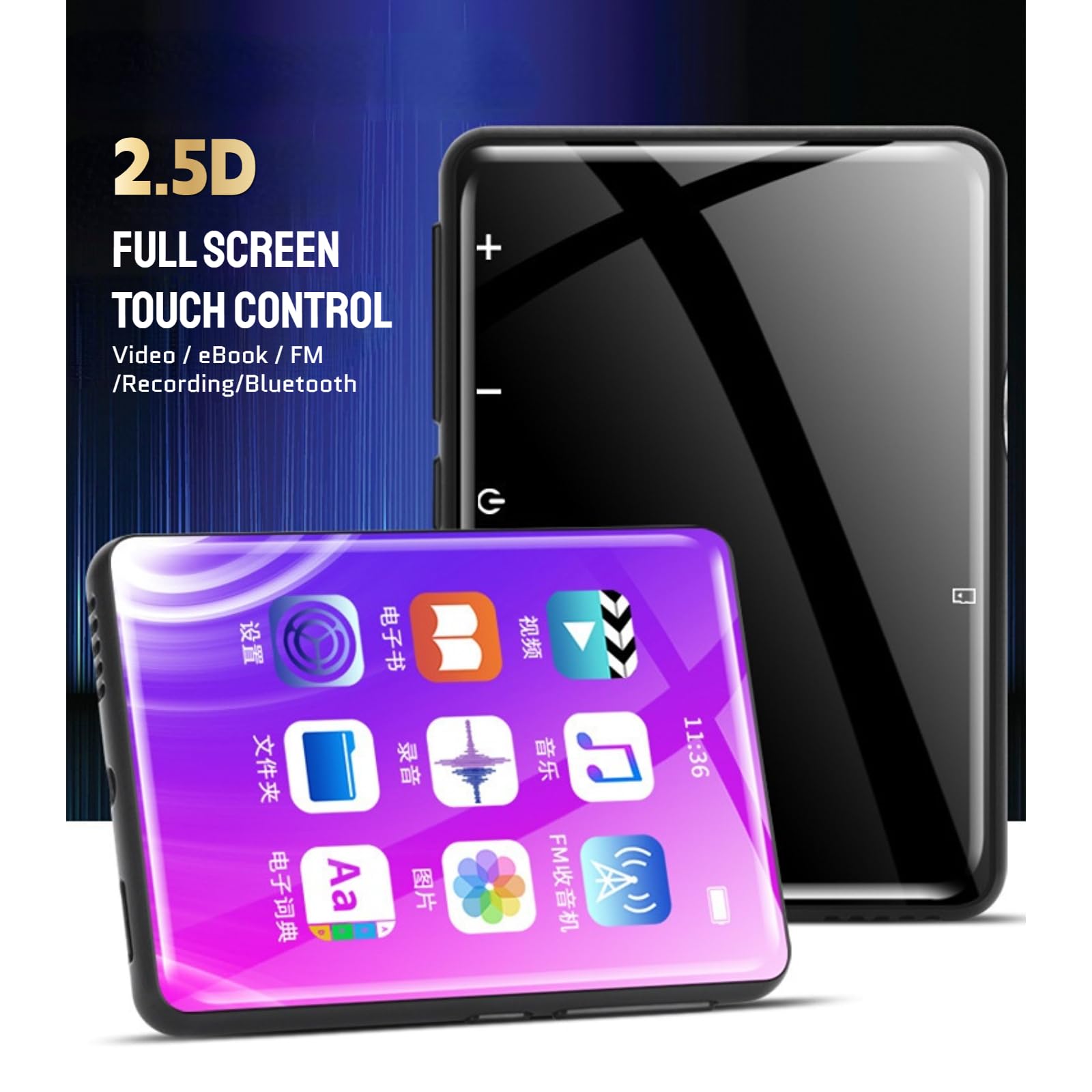 MP3 Player with Bluetooth5.0, 4GB Portable Music Player Support FM Recorder Photo, 1.8in HiFi Lossless Sound Mini MP3 Player with Speaker for Running (Black)