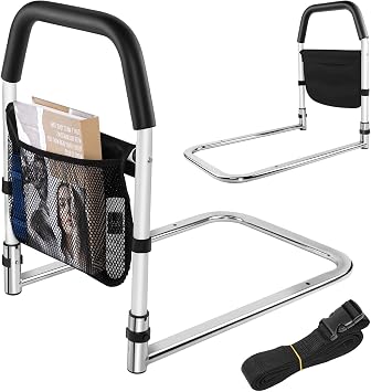 Safety Bed Assist Rail with Storage Bag, Non-Slip & Comfortable Handle, Bed Guard Rail for Elderly Adults, Fall Prevention Hand Guard Grab Bar Bed Cane, for Pregnant Women, Seniors, Handicap,Black