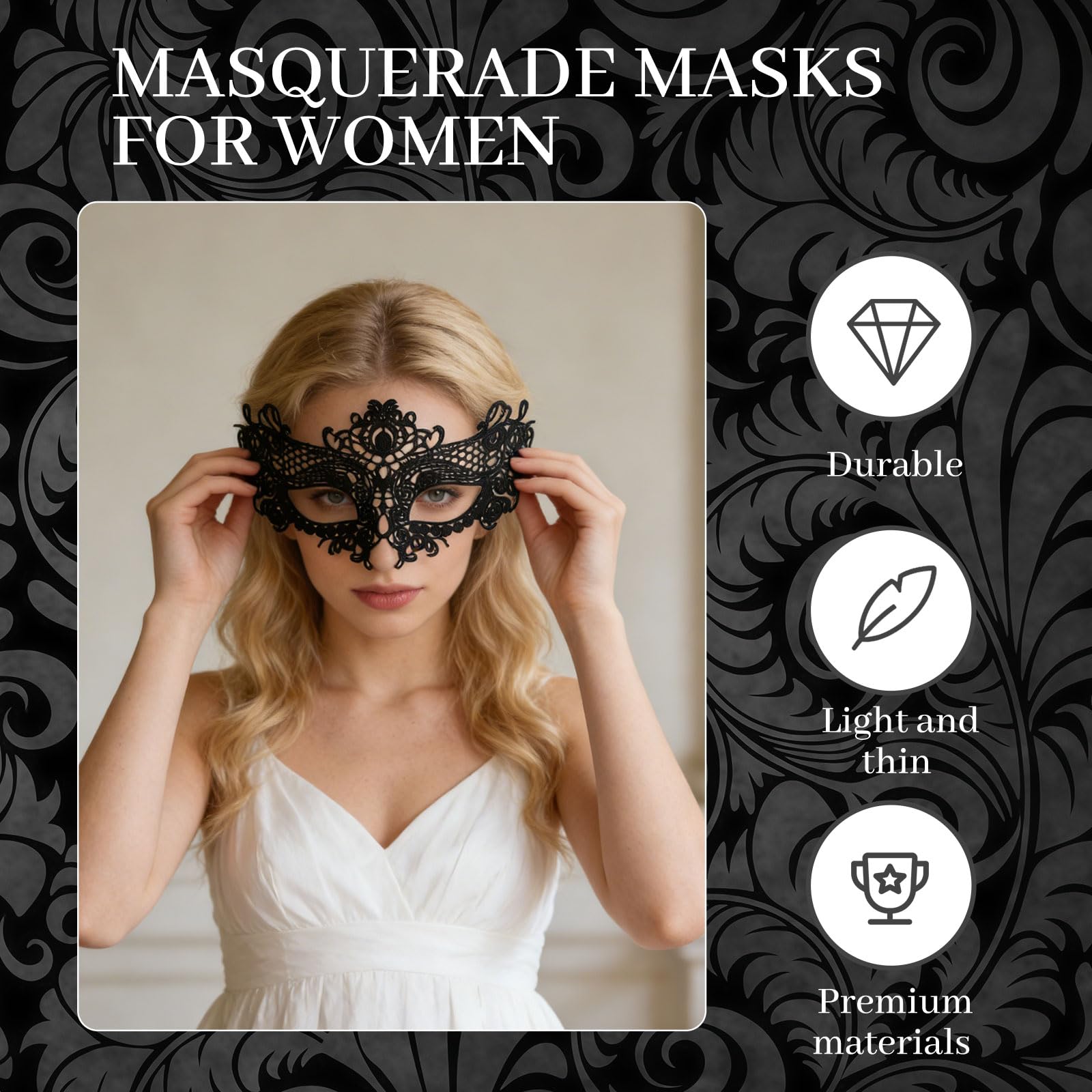 Zosutetoxo Mask Maskenball Venetian Mask, 6 Pieces Elegant Ladies' Lace Black for Gothic Party Costume Evening - Image 3