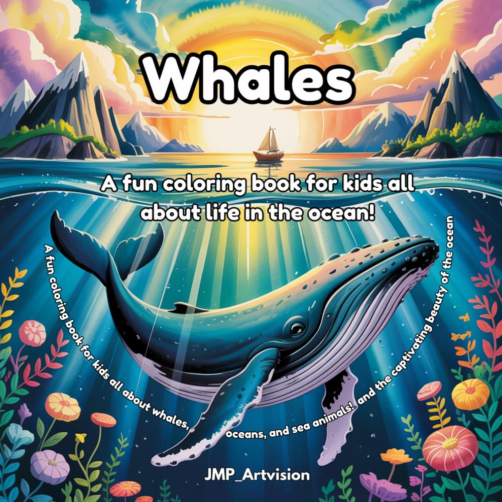 Whales A fun coloring book for kids all about life in the ocean!: A fun coloring book for kids all about whales, oceans, and sea animals and the captivating beauty of the ocean