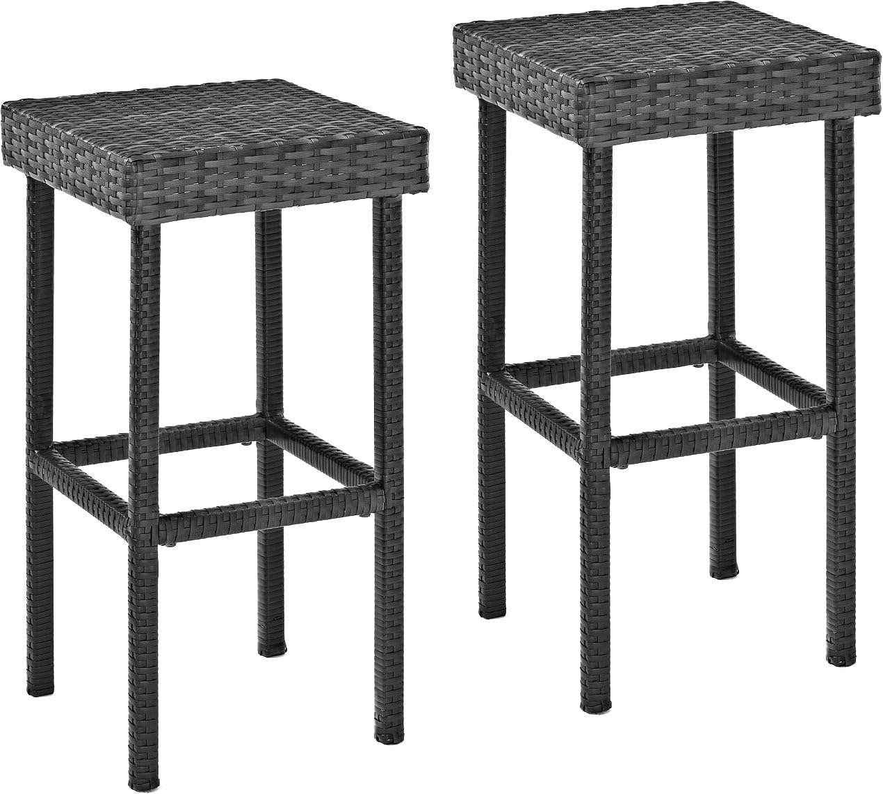 Pemberly Row Outdoor Wicker Bar Stools, 29" Height, Resin Wicker and Steel Frame, Weathered Gray Finish, UV Resistant, Set of 2, Durable Patio Furniture for Bar or Entertaining Spaces