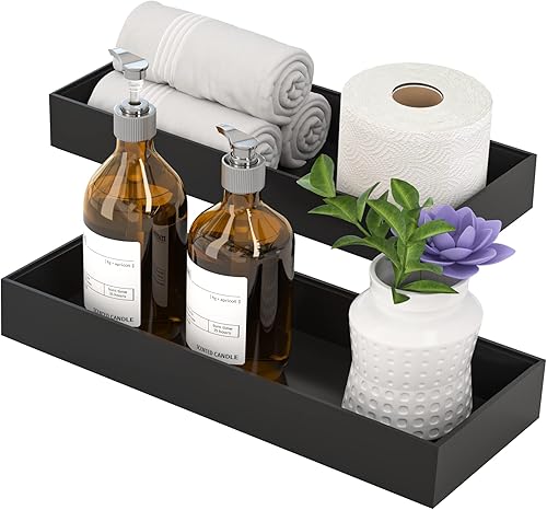 Miniatura 7 de Bandeja de tanque de inodoro para decoración moderna de baño negro, juego de 2 tapas de tanque de inodoro, caja organizadora decorativa de