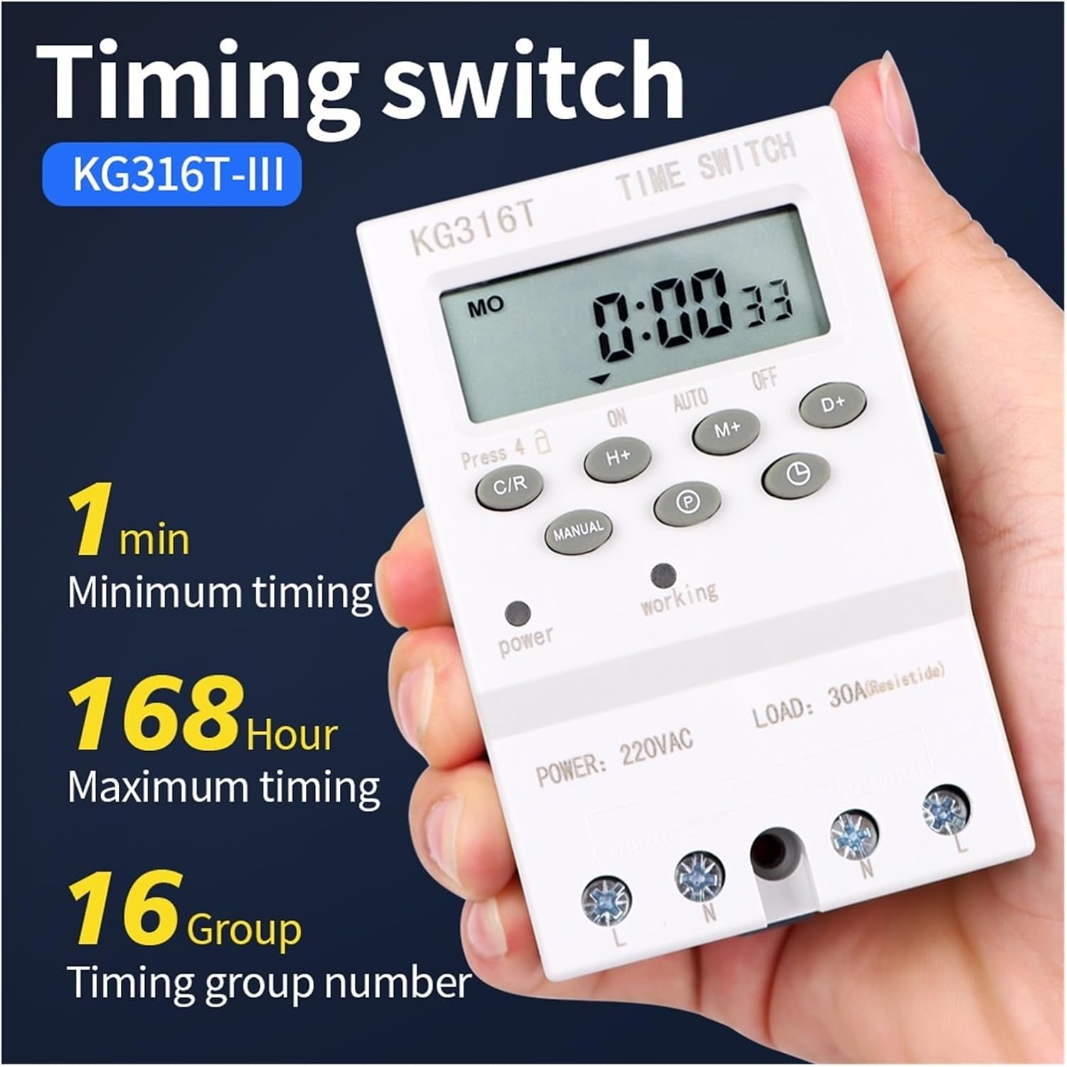 7 Days a Week programmable Digital Timer Switch Relay 1s~168h time Control 220V 25A DIN Rail Installation KG316(KG316T-III)