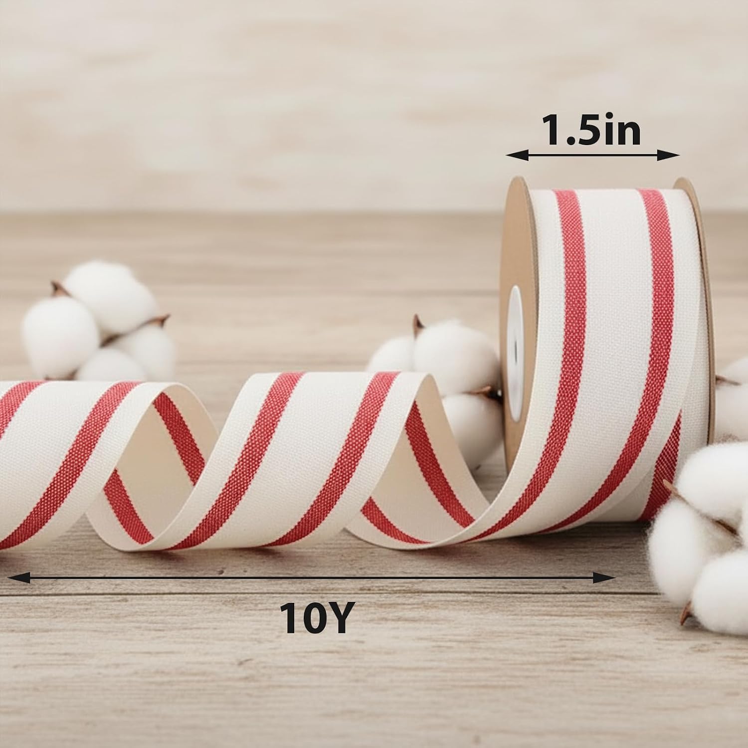 Christmas Red Cotton Ribbons for Bow Making, Xmas Ribbon Bows Accessories for Crafting Gift Wrapping Decorations