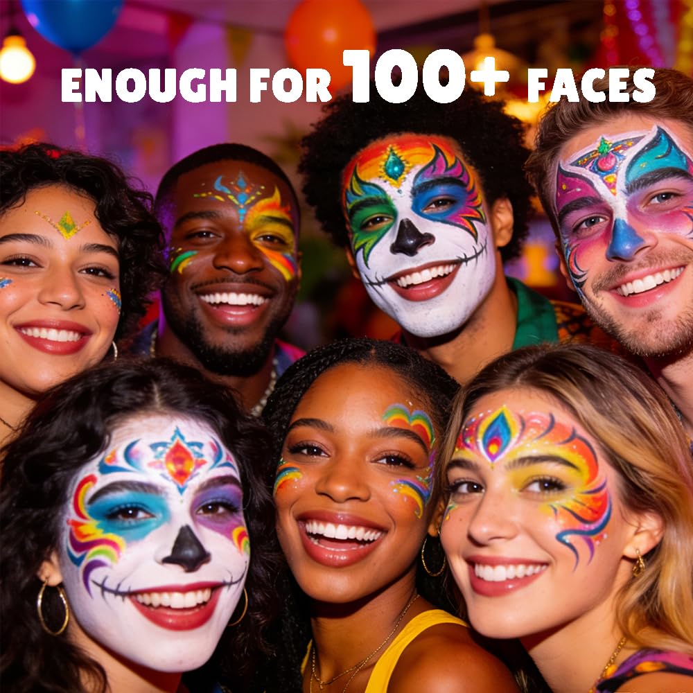 Professional Face Paint Kit, Bowitzki 12 Colors Non Toxic Hypoallergenic Water Based FDA Compliant Professional Halloween Makeup Body Face Painting Colors - Image 7