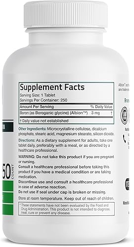 Miniatura 2 de Bronson Boro 3 mg quelatado absorción superior apoya la salud ósea traza mineral, sin OMG, 250 tabletas vegetarianas