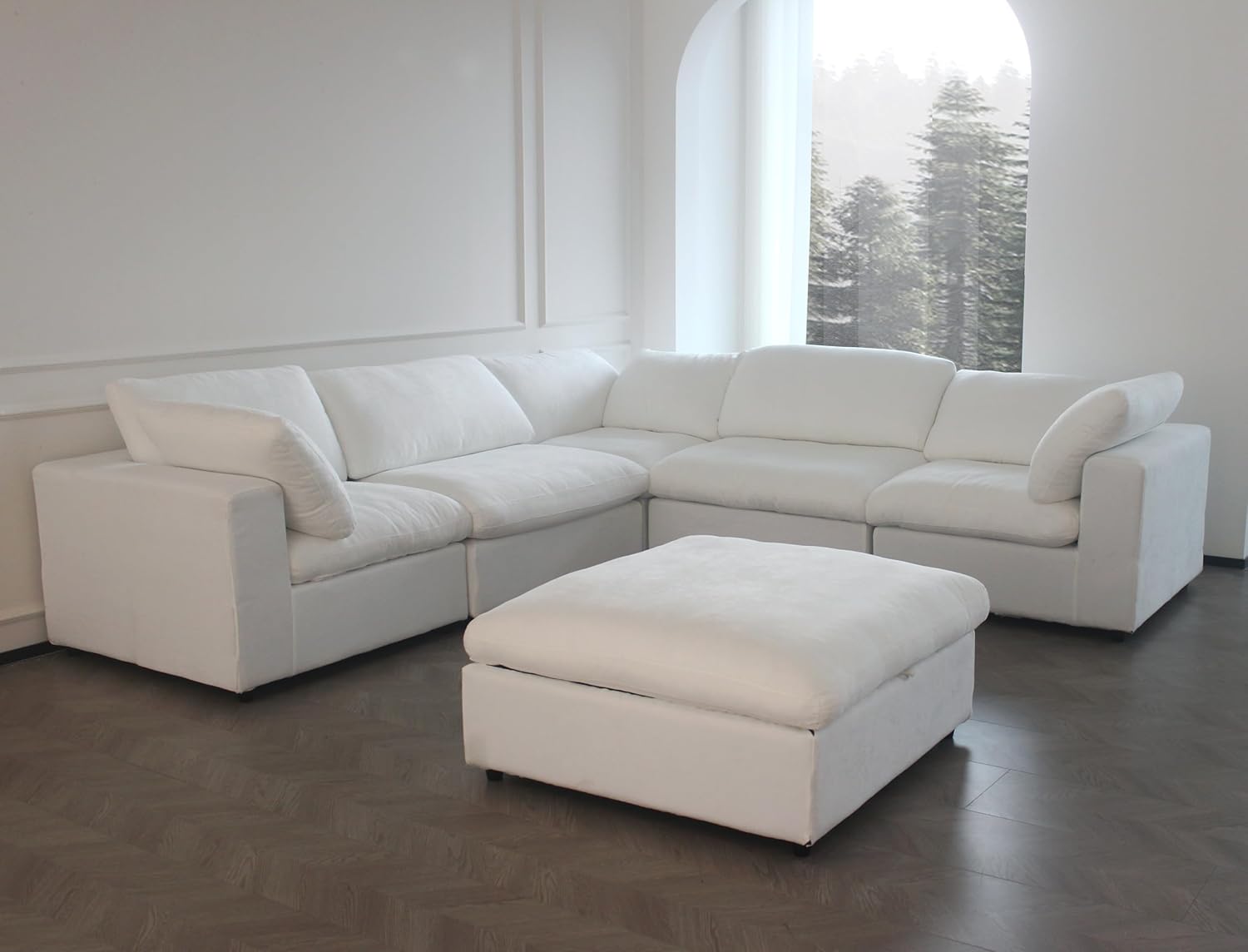 Versatile Modular Cloud Sofa 8-Seater, Feather-Filled Cushions for Comfort, Stylish White Design