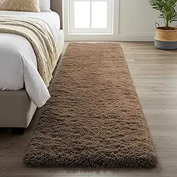 Tapete Passadeira Peludo 2,00 × 0,60 m – Shaggy Super Peludo Felpudo, Antiderrapante, Antialérgico, 100 % Poliéster, Alta Maciez para Quarto, Sala, Corredor (Marrom)