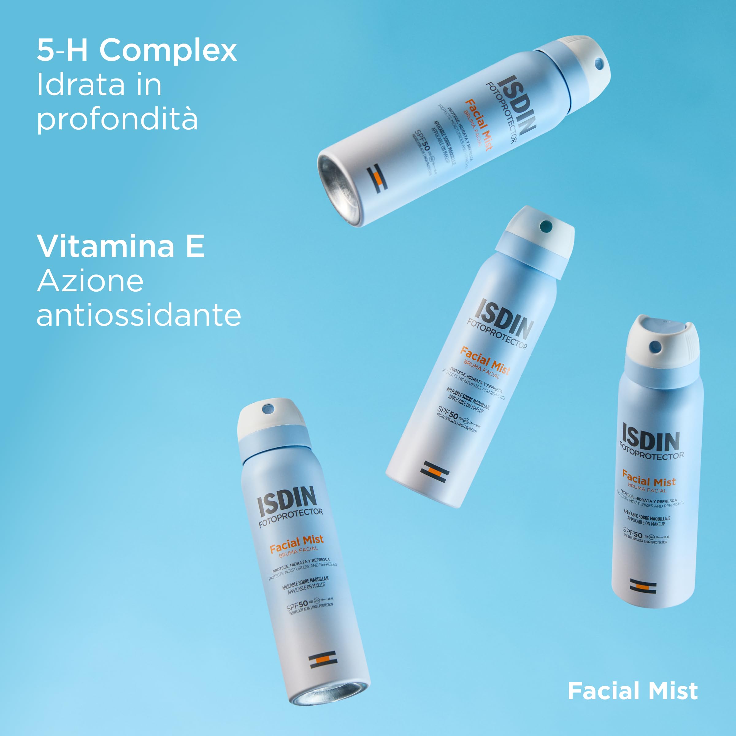 ISDIN Facial Mist SPF 50 (100 ml) | Nebbia Solare Viso Ultra Sottile e Invisibile | Protegge, Idrata e Fissa il Trucco | Effetto Pelle Radiante | Resistente all'Acqua | Adatto a Pelli Sensibili